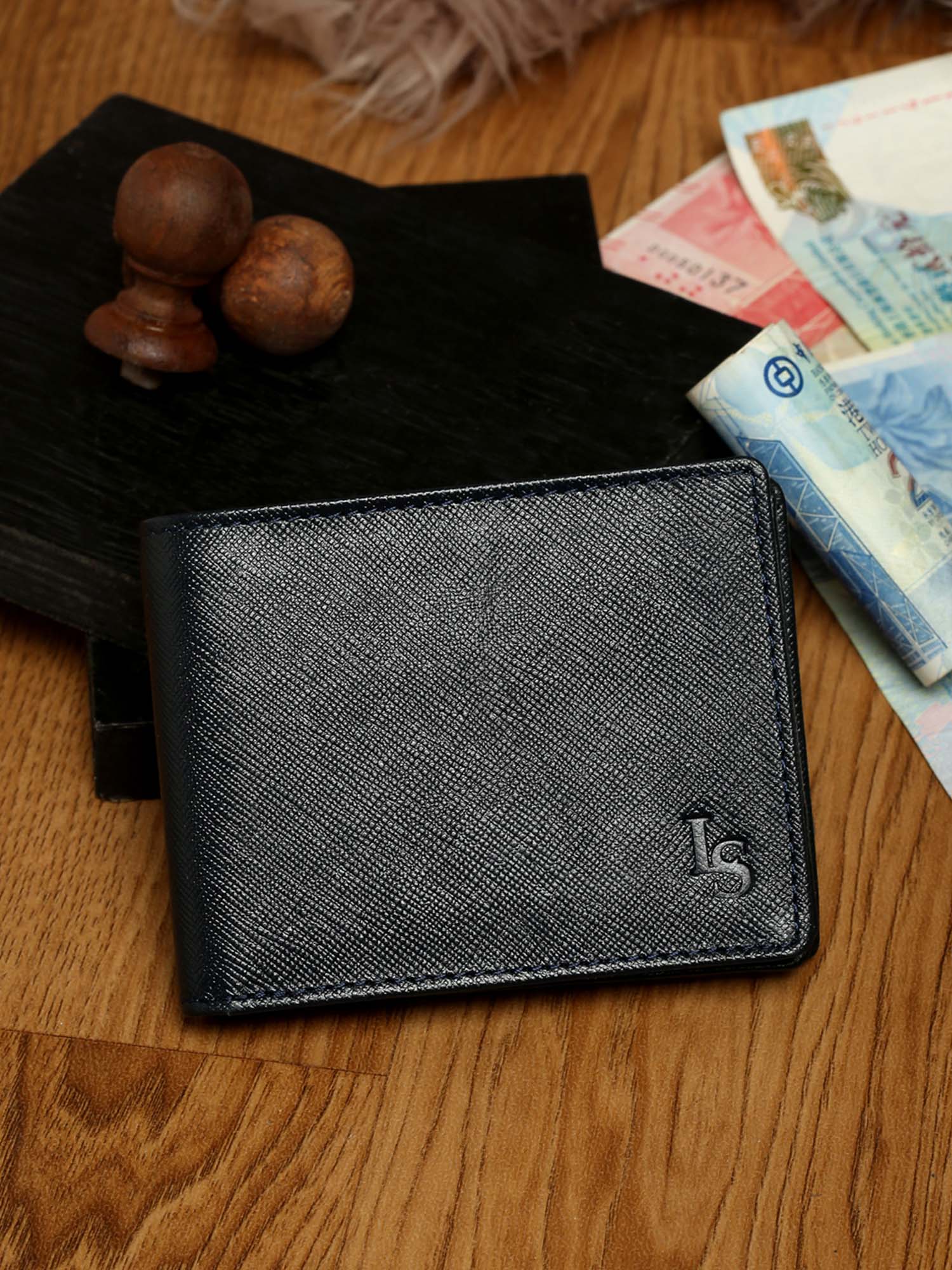 Federal Blue Italian Saffiano Leather RFID Slim Wallet