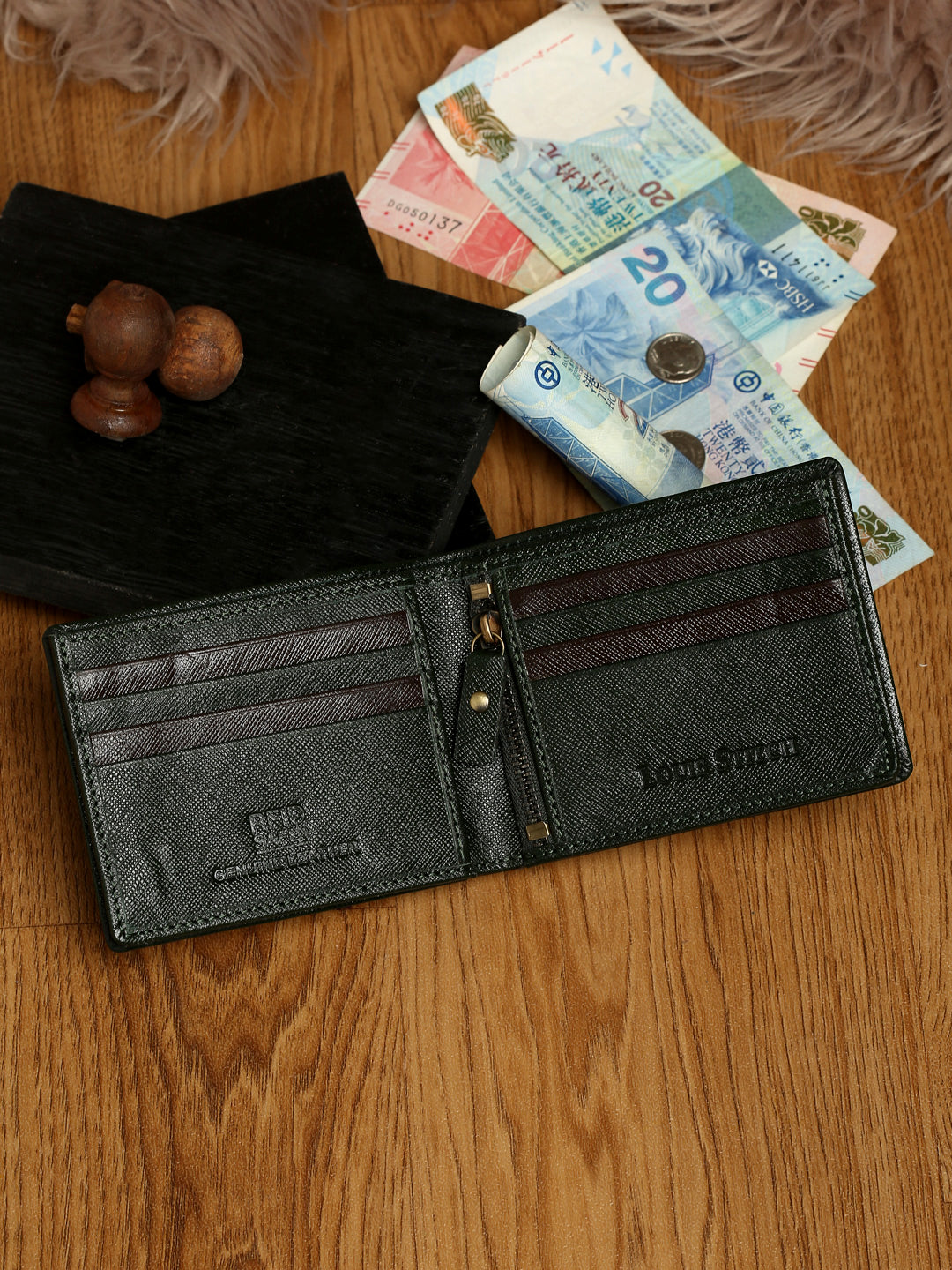 Seaweed Green Italian Saffiano Leather RFID Slim Wallet