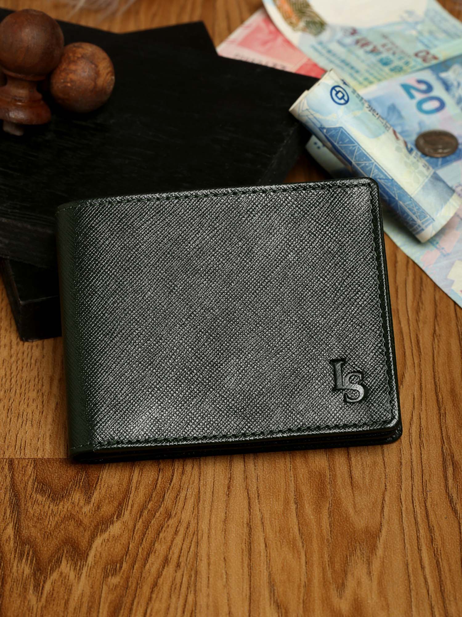 Seaweed Green Italian Saffiano Leather RFID Slim Wallet