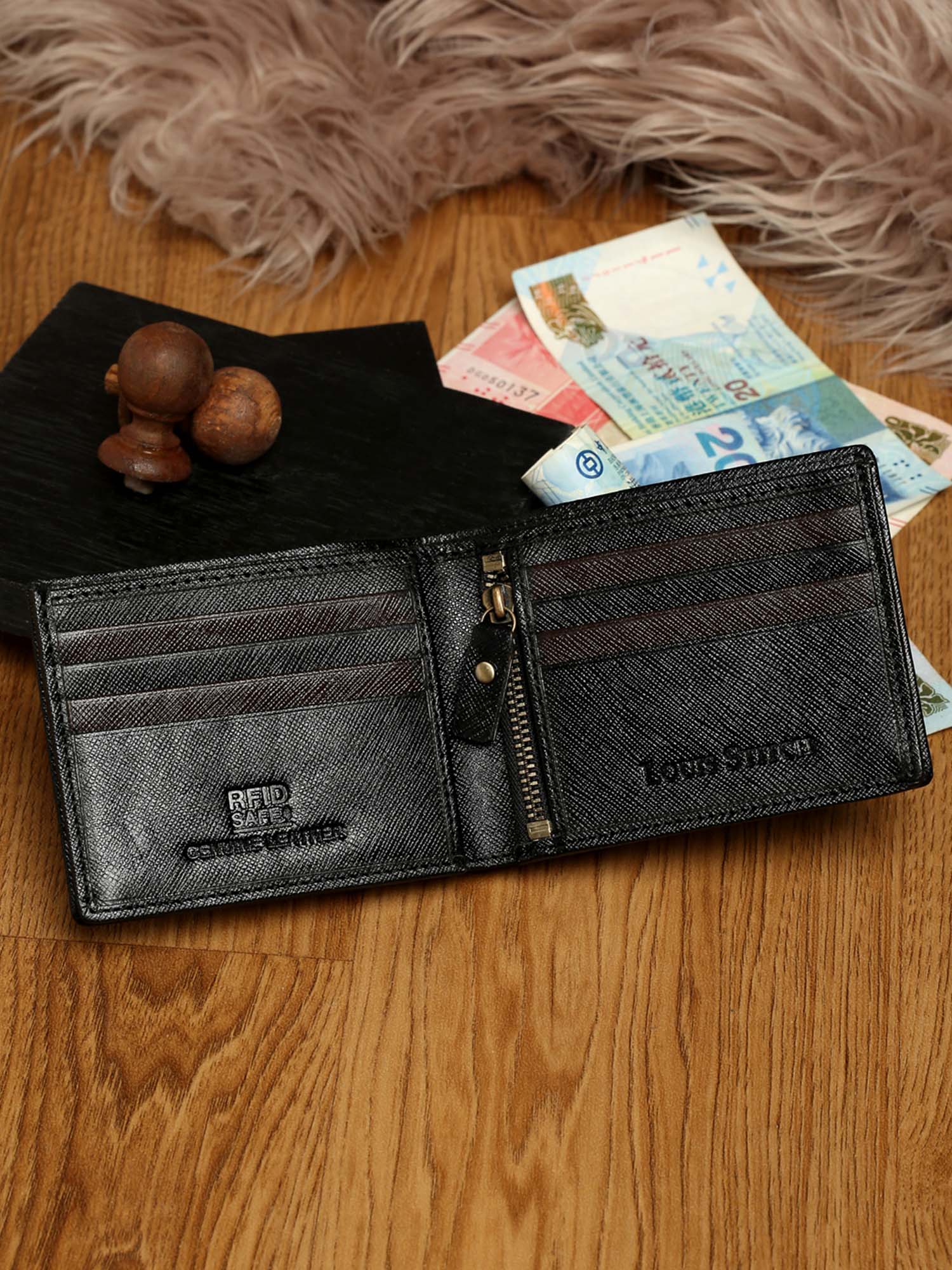 Jet Black Italian Saffiano Leather RFID Slim Wallet