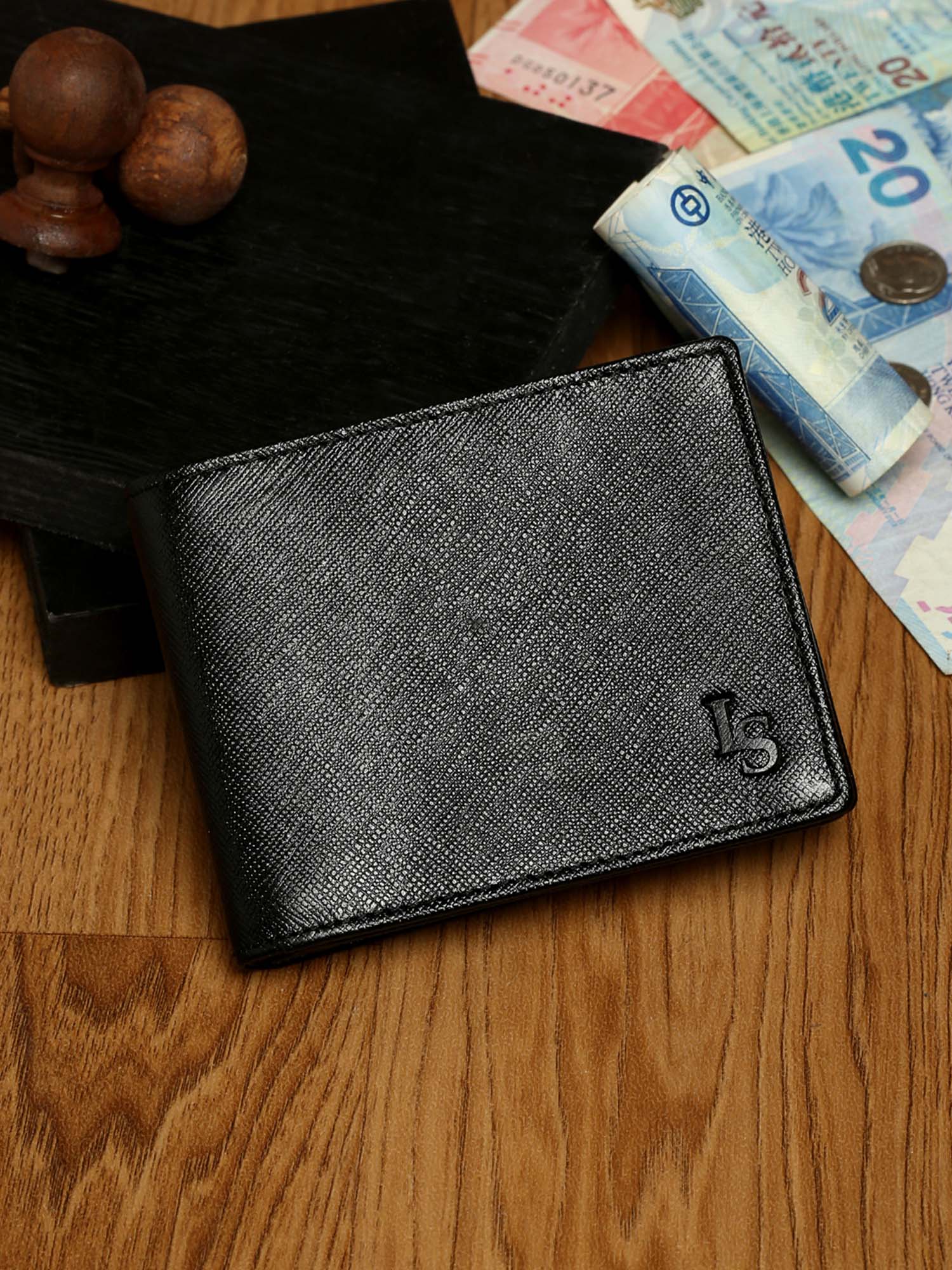 Jet Black Italian Saffiano Leather RFID Slim Wallet