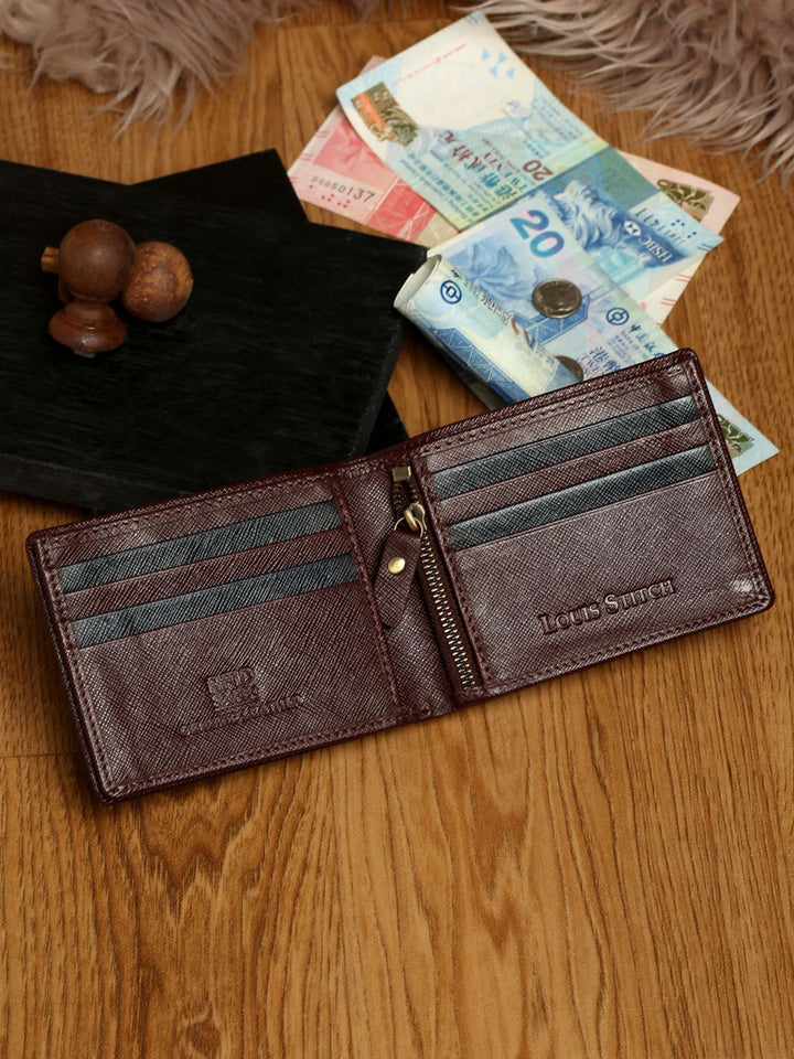  Rosewood Italian Saffiano Leather RFID Slim Wallet