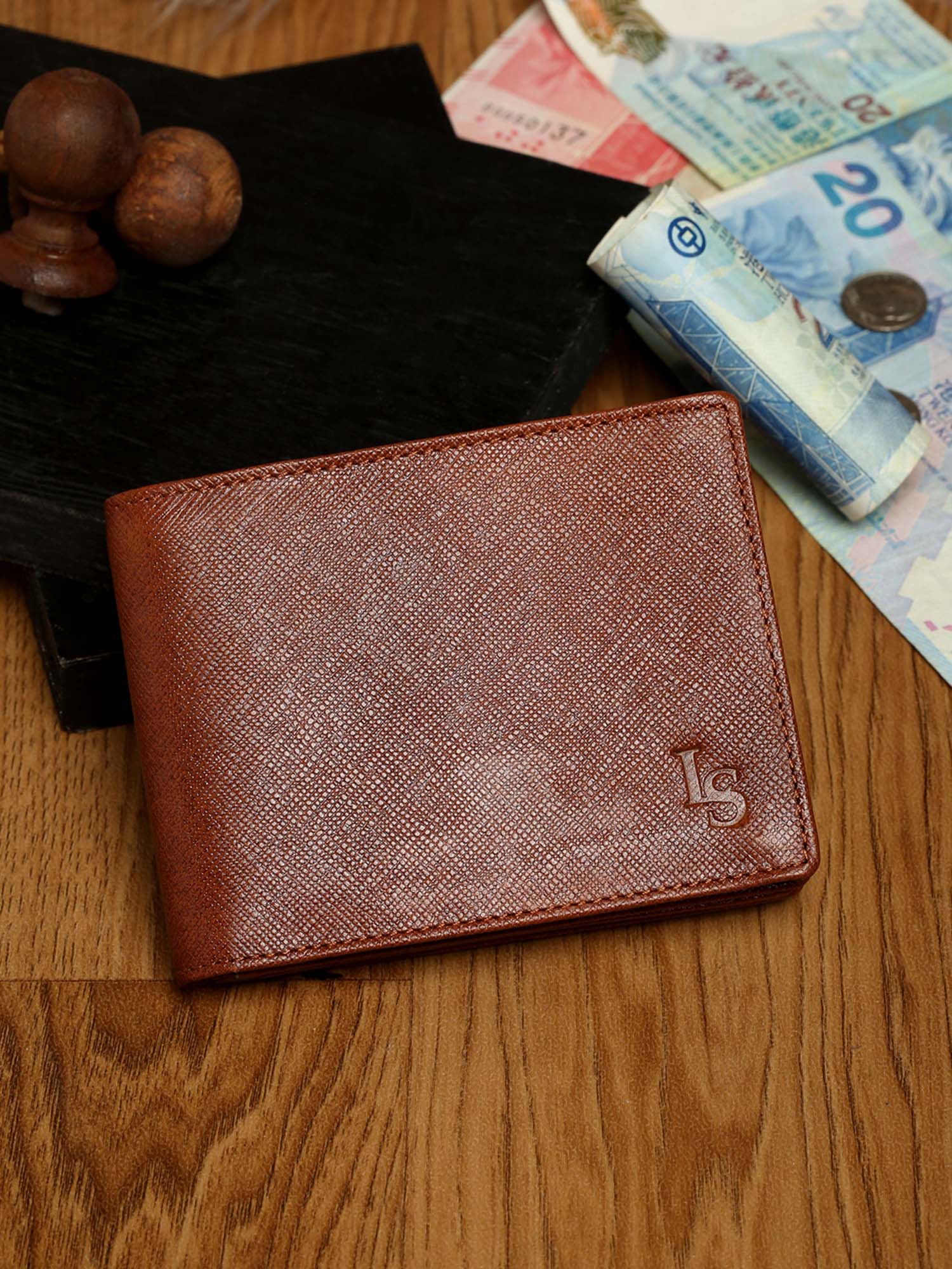 Russet Tan Italian Saffiano Leather RFID Slim Wallet