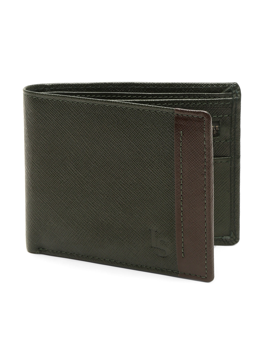 Seaweed Green Italian Front Zip Saffiano Leather Wallet