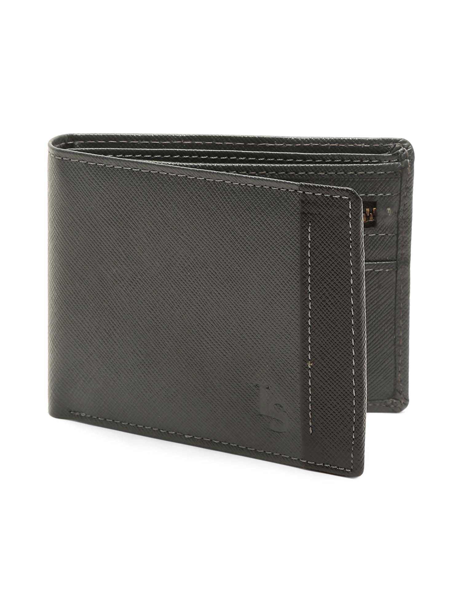 Ash Grey Italian Front Zip Saffiano Leather Wallet