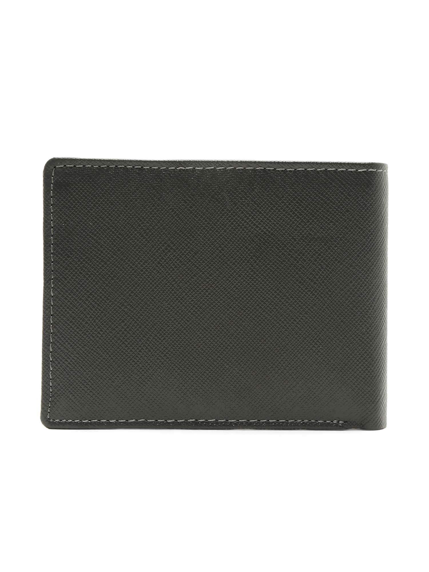 Ash Grey Italian Front Zip Saffiano Leather Wallet