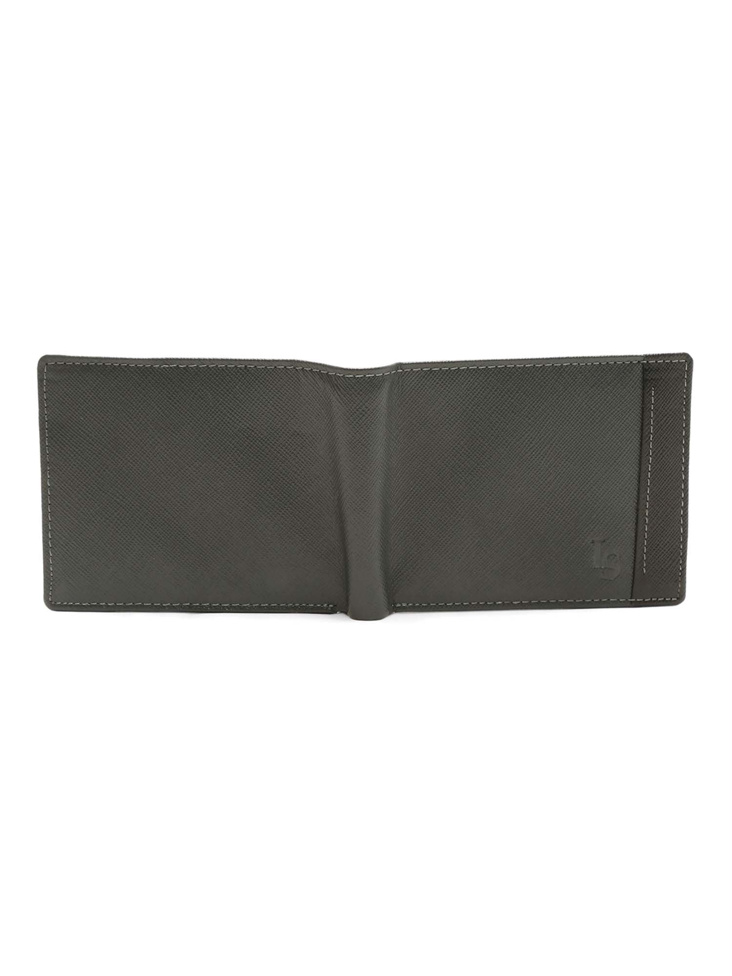 Ash Grey Italian Front Zip Saffiano Leather Wallet