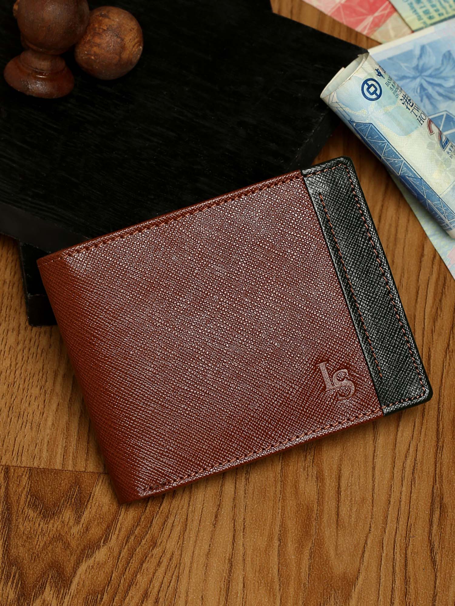 Russet Tan Italian Front Zip Saffiano Leather Wallet
