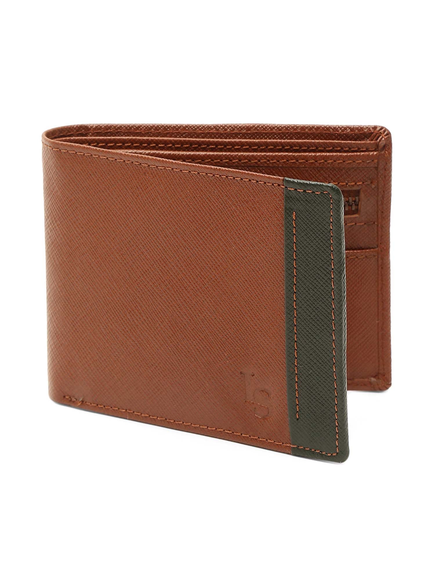 Russet Tan Italian Front Zip Saffiano Leather Wallet