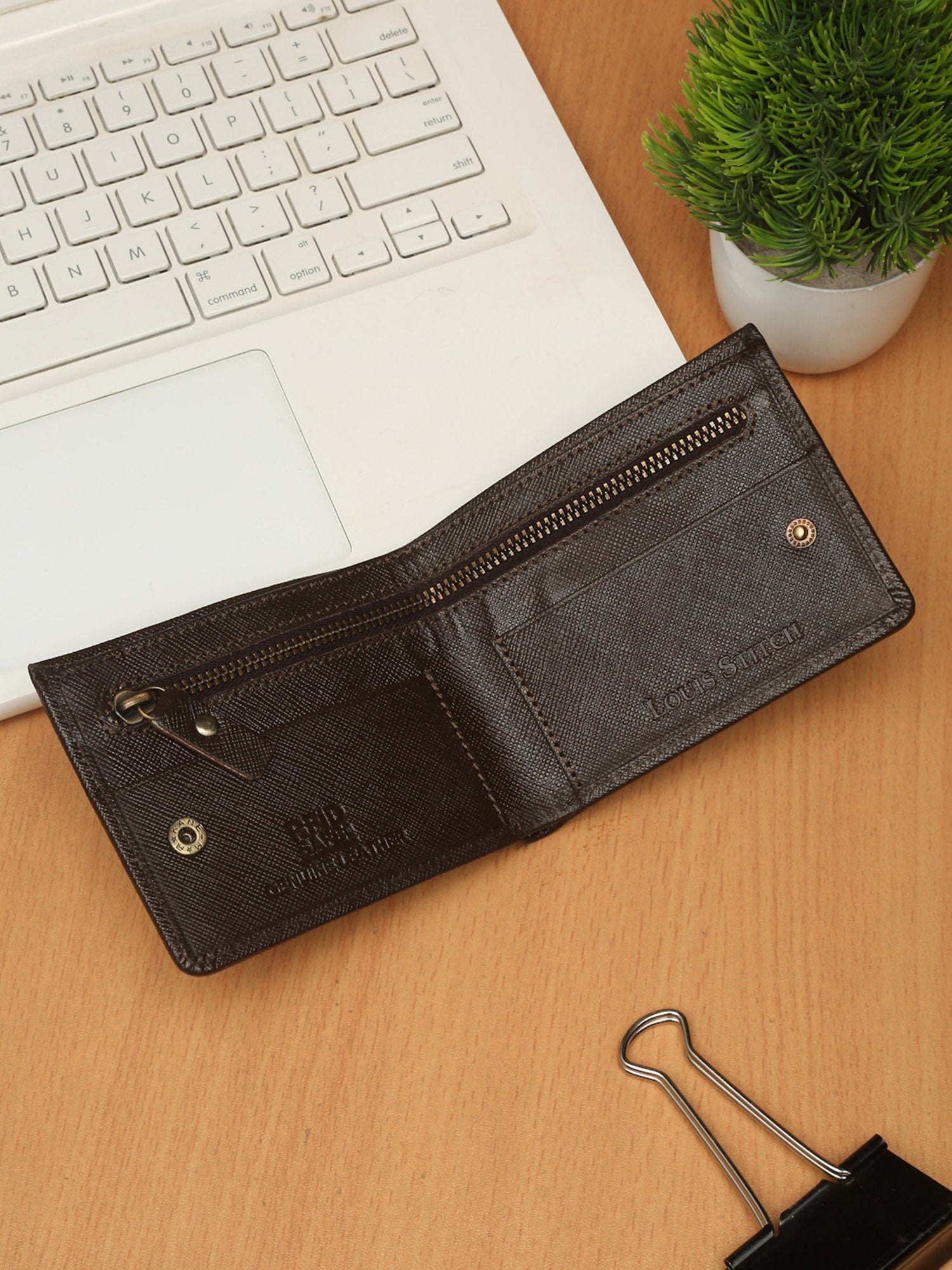 Bistre Brown Italian Saffiano Leather Zipper Wallet