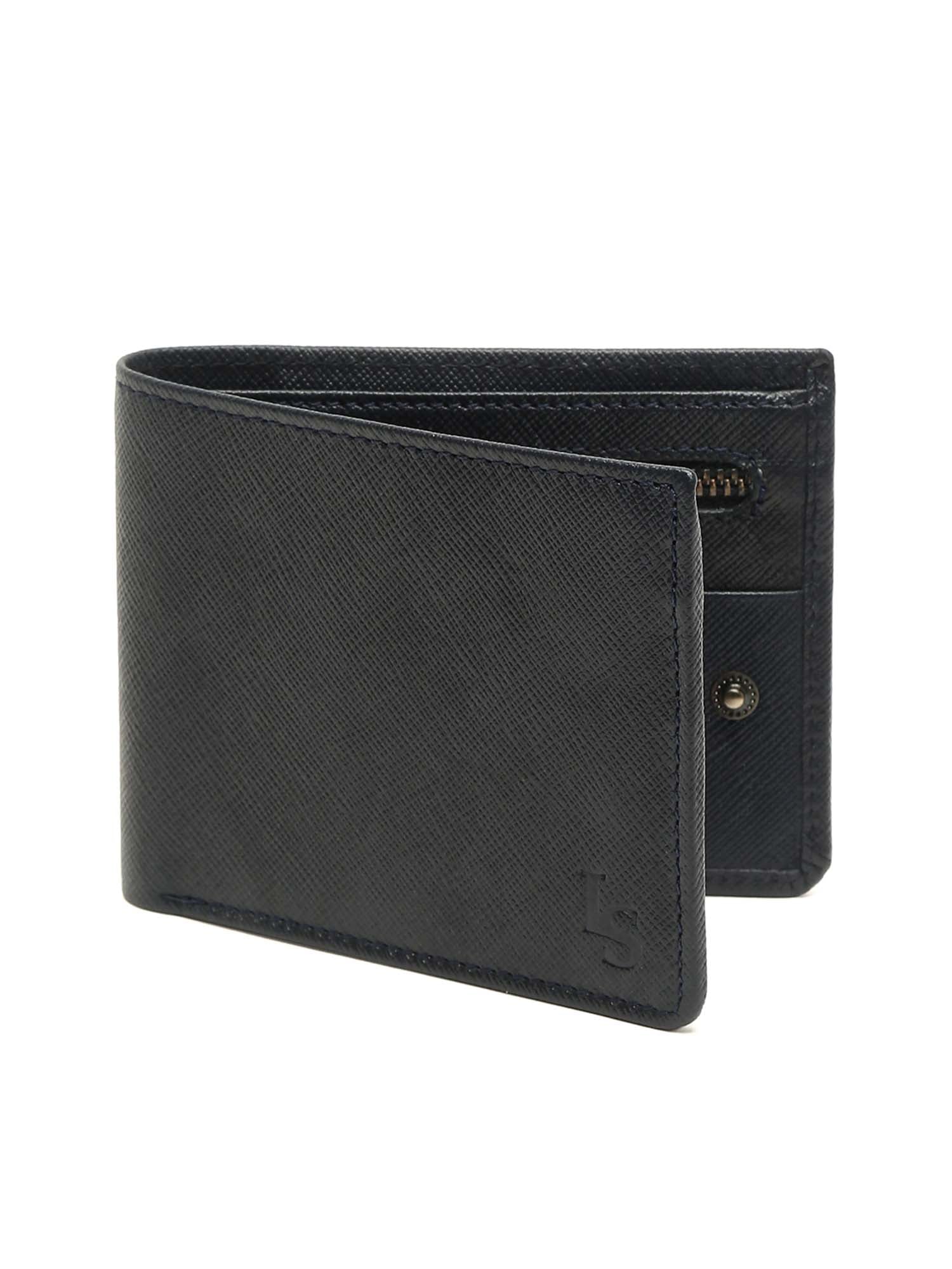 Denim Blue Italian Saffiano Leather Zipper Wallet