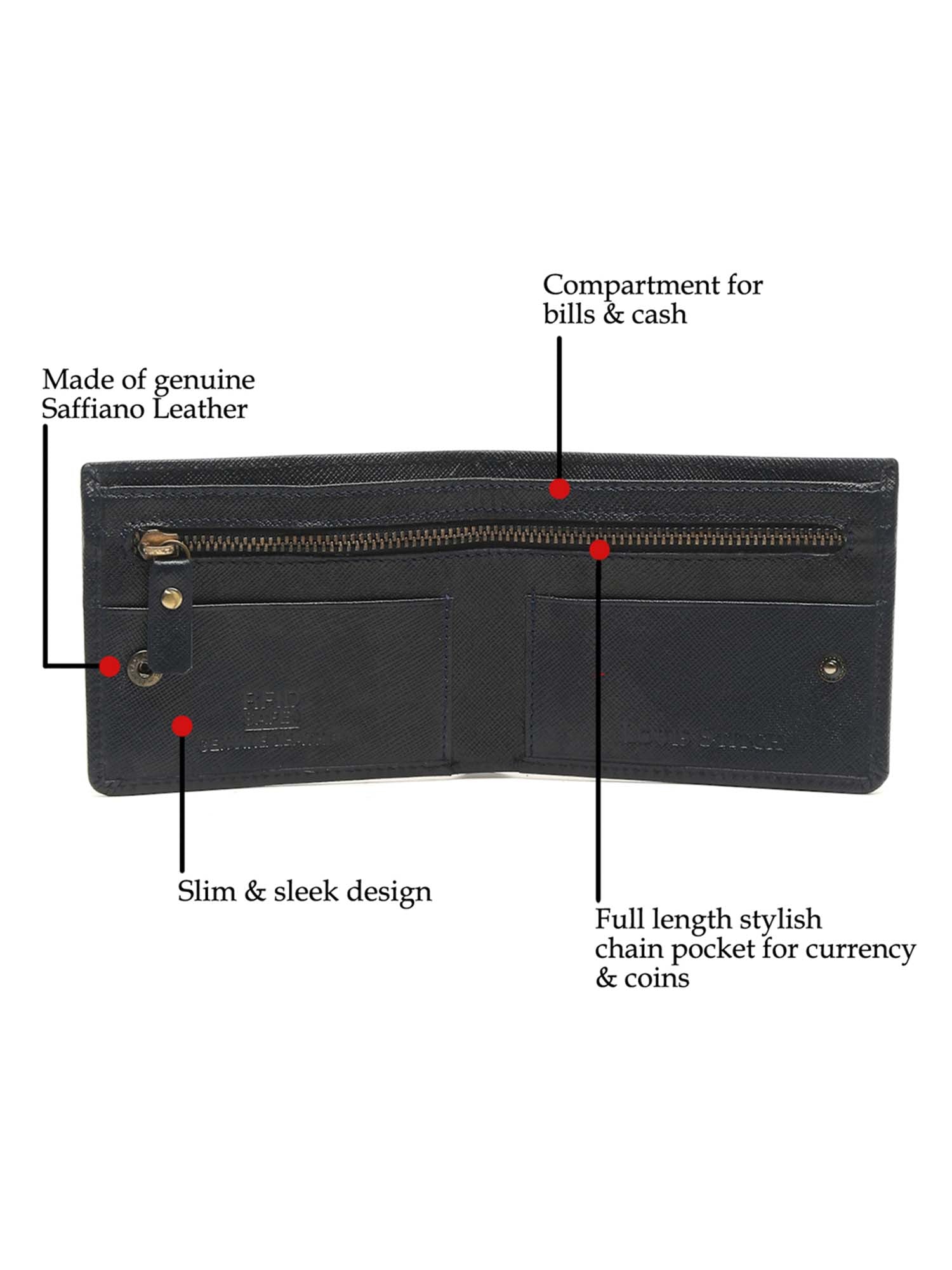 Denim Blue Italian Saffiano Leather Zipper Wallet