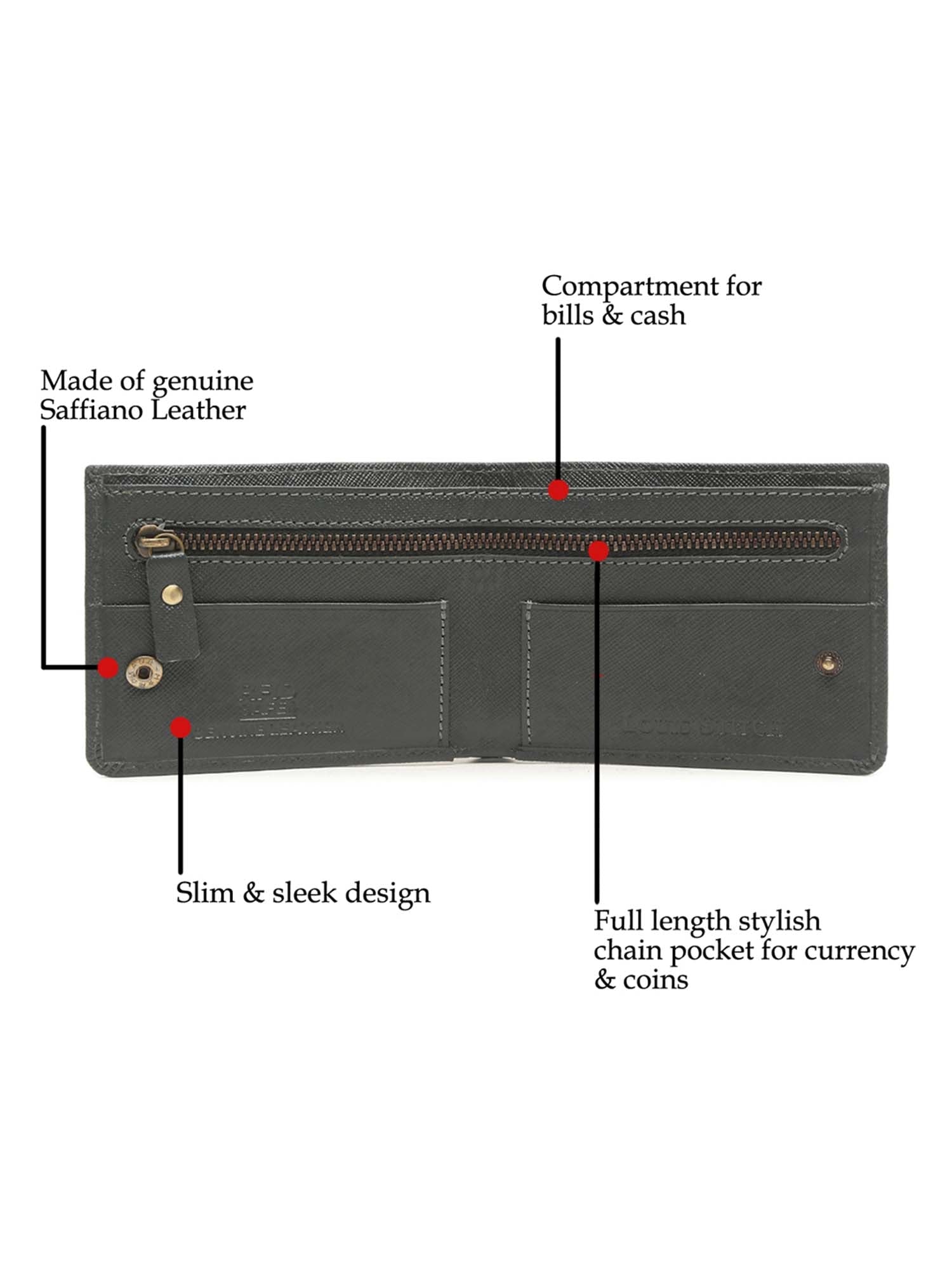 Grey Italian Saffiano Leather Zipper Wallet