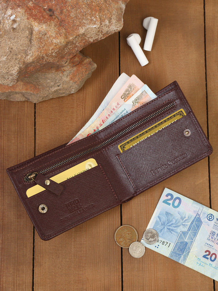  Rosewood Italian Saffiano Leather Zipper Wallet