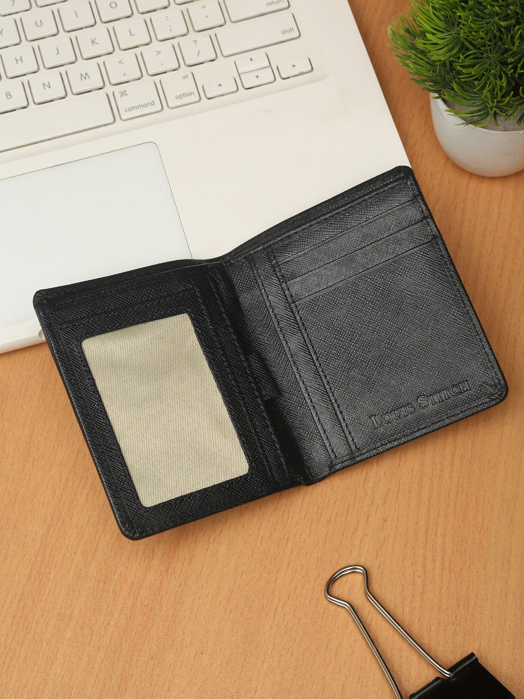 Denim Blue Italian Saffiano Leather Wallet Note Case