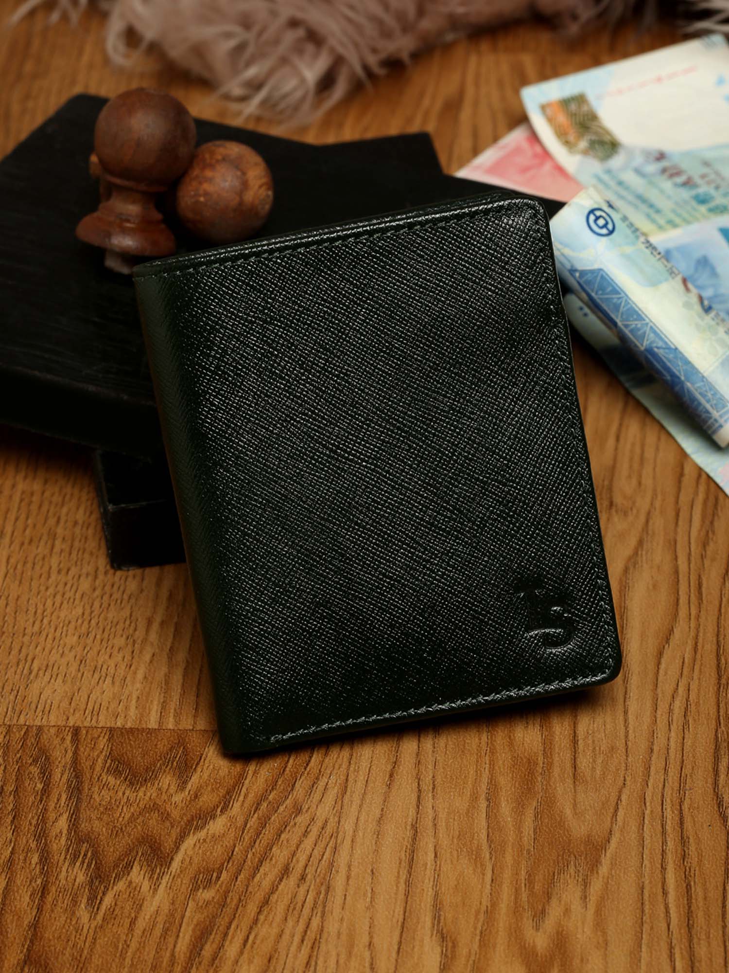 Seaweed Green Italian Saffiano Leather RFID Slim Wallet