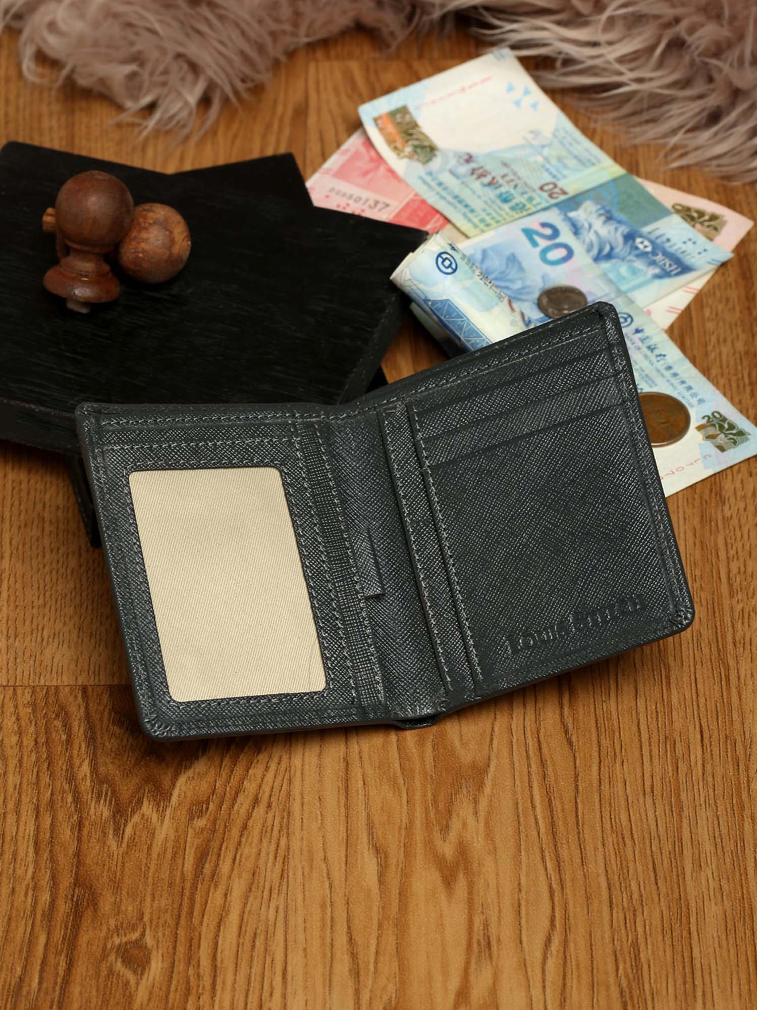 Ash Grey Italian Saffiano Leather RFID Slim Wallet