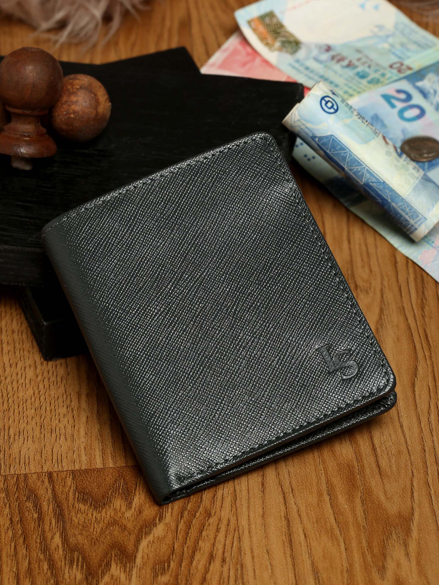 Ash Grey Italian Saffiano Leather RFID Slim Wallet