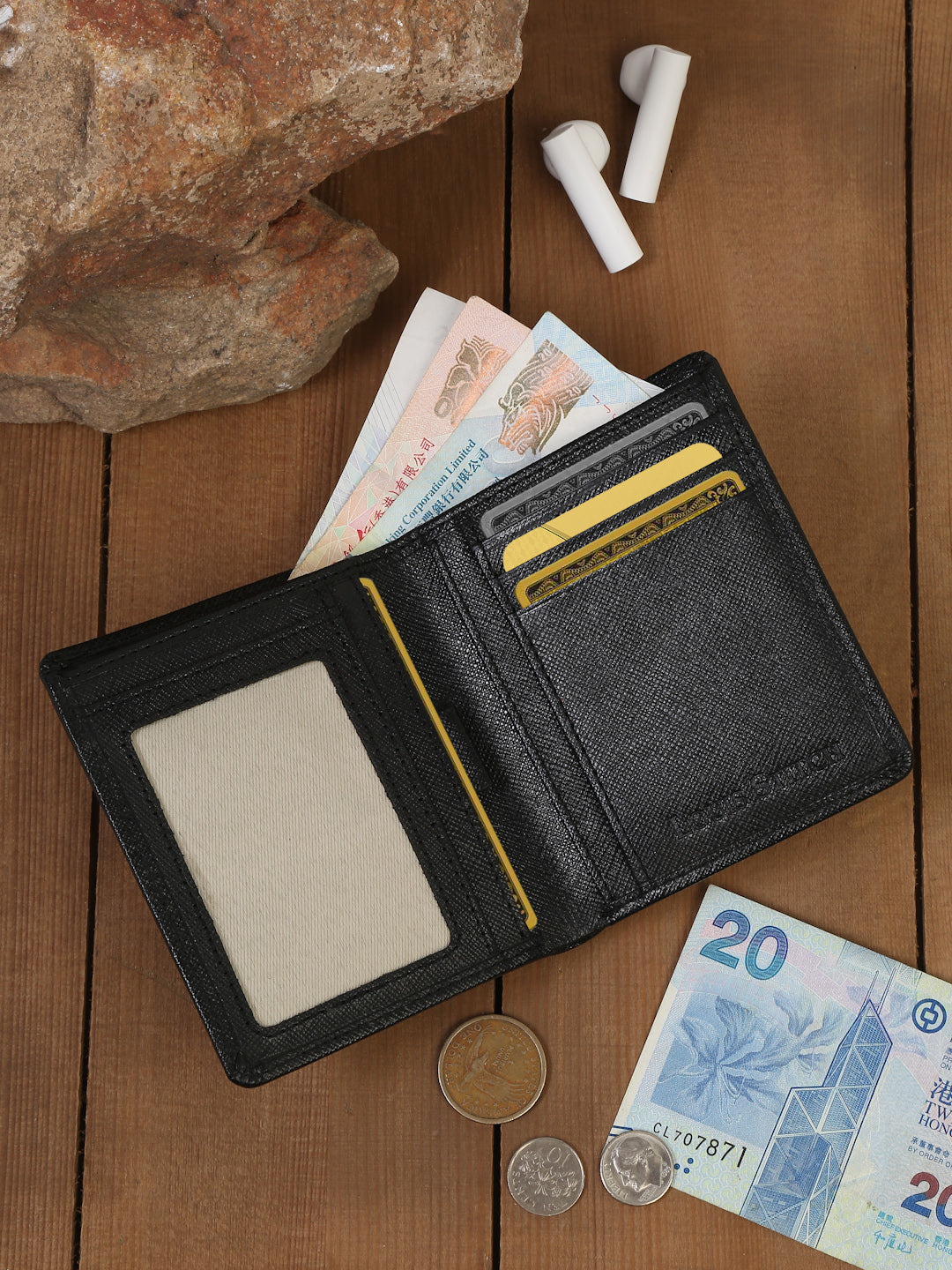 Jet Black Italian Saffiano Leather Wallet Note Case