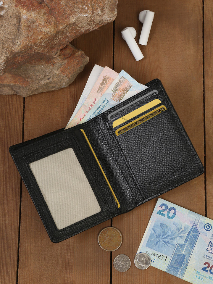  Jet Black Italian Saffiano Leather Wallet Note Case