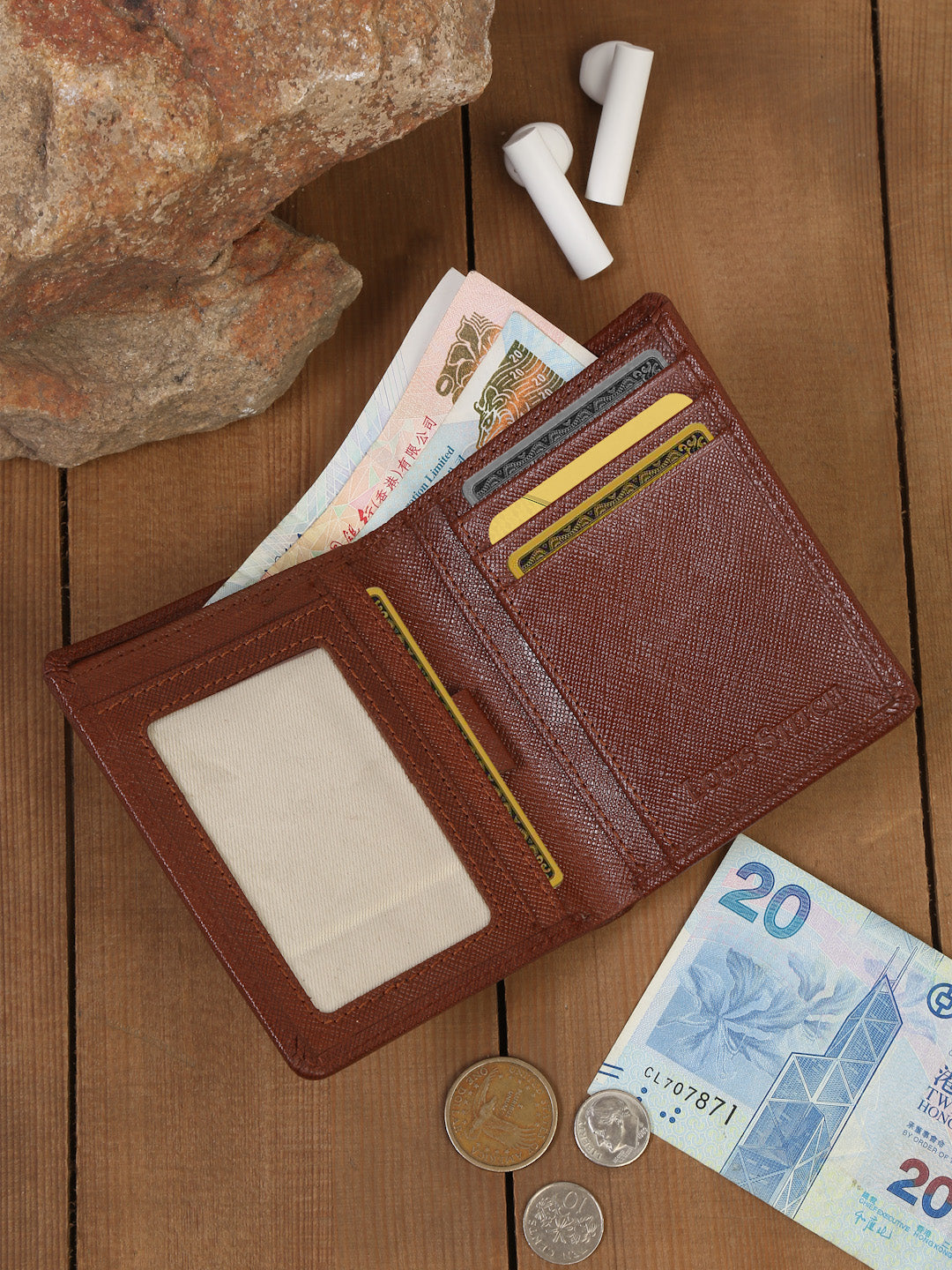 British Tan Italian Saffiano Leather Wallet Note Case