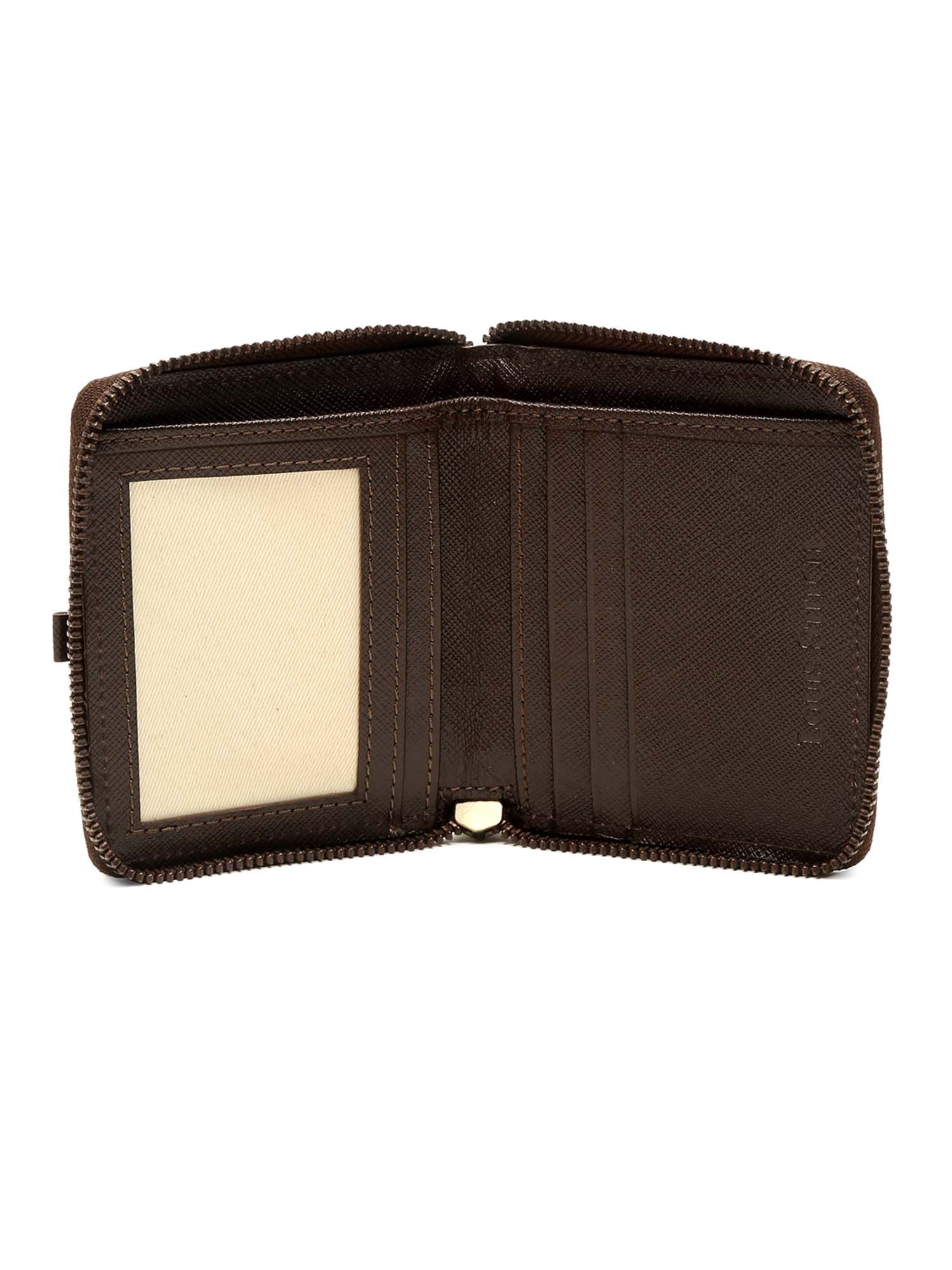 Bistre Brown Italian Zipper Saffiano Leather Wallet