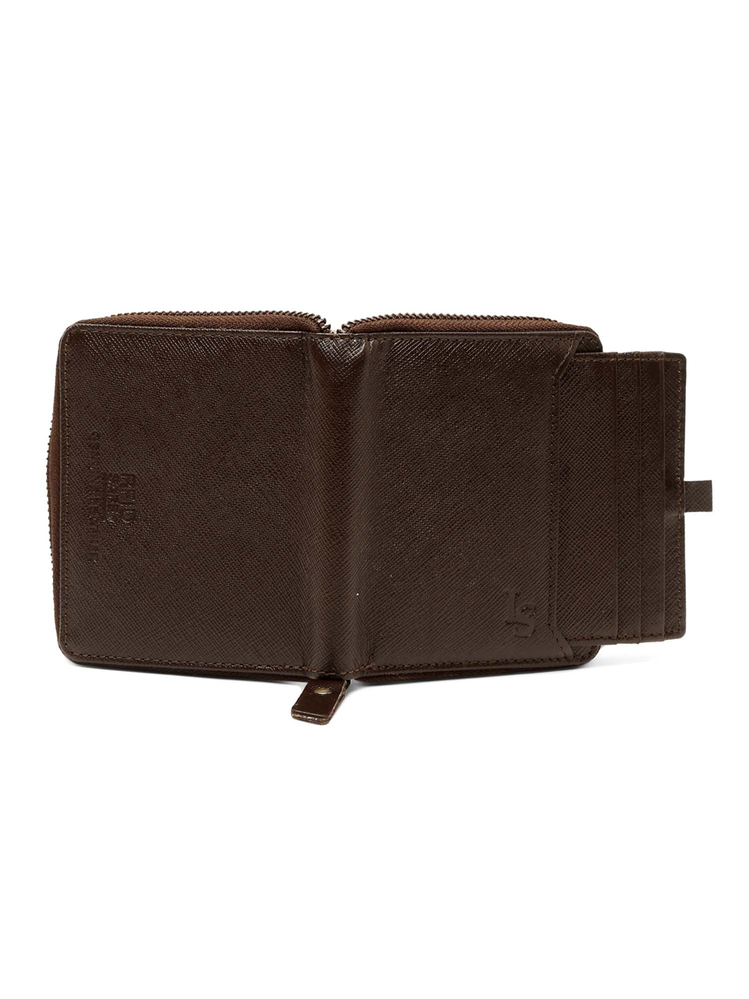 Bistre Brown Italian Zipper Saffiano Leather Wallet