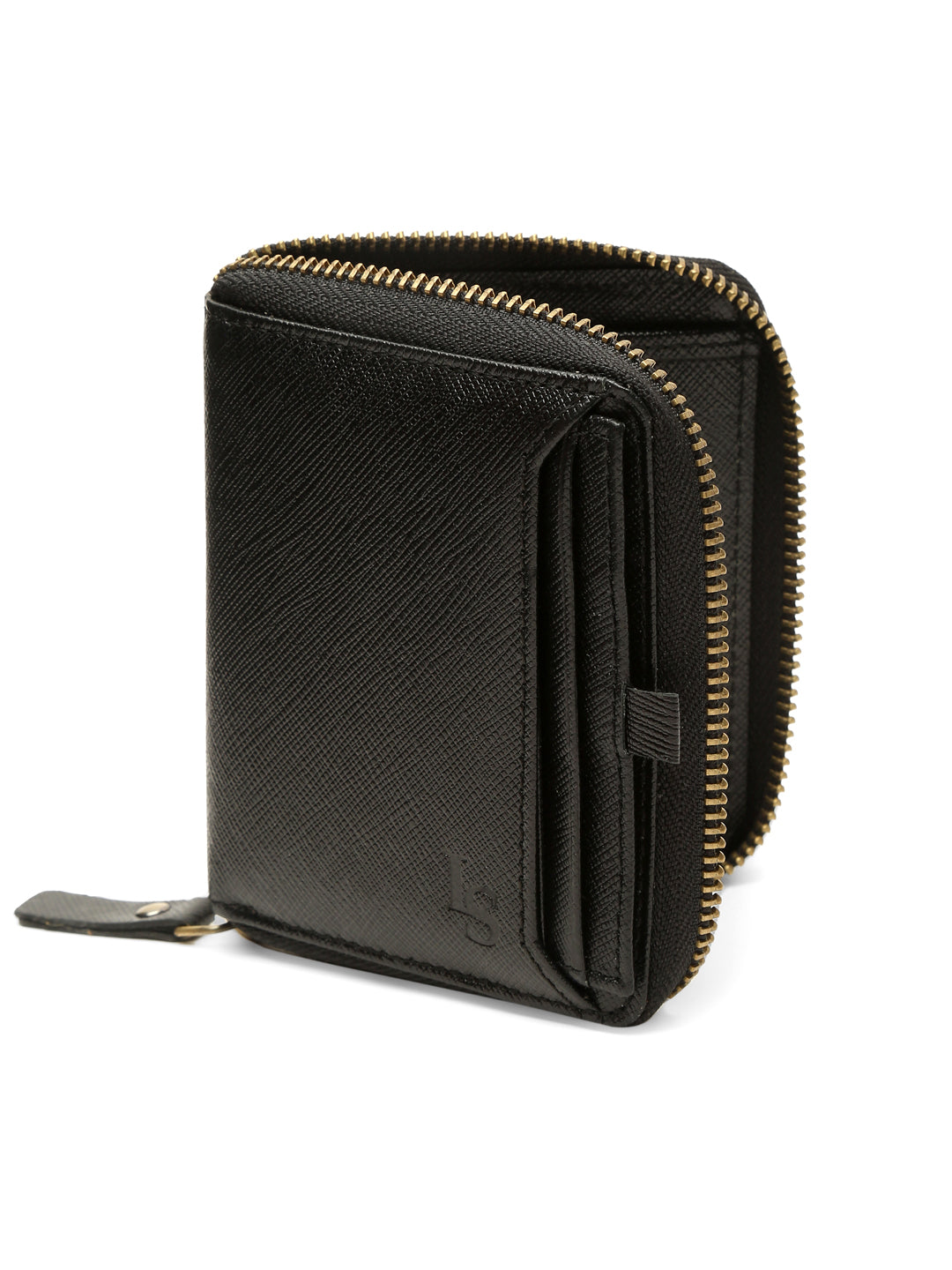 Jet Black Italian Zipper Saffiano Leather Wallet