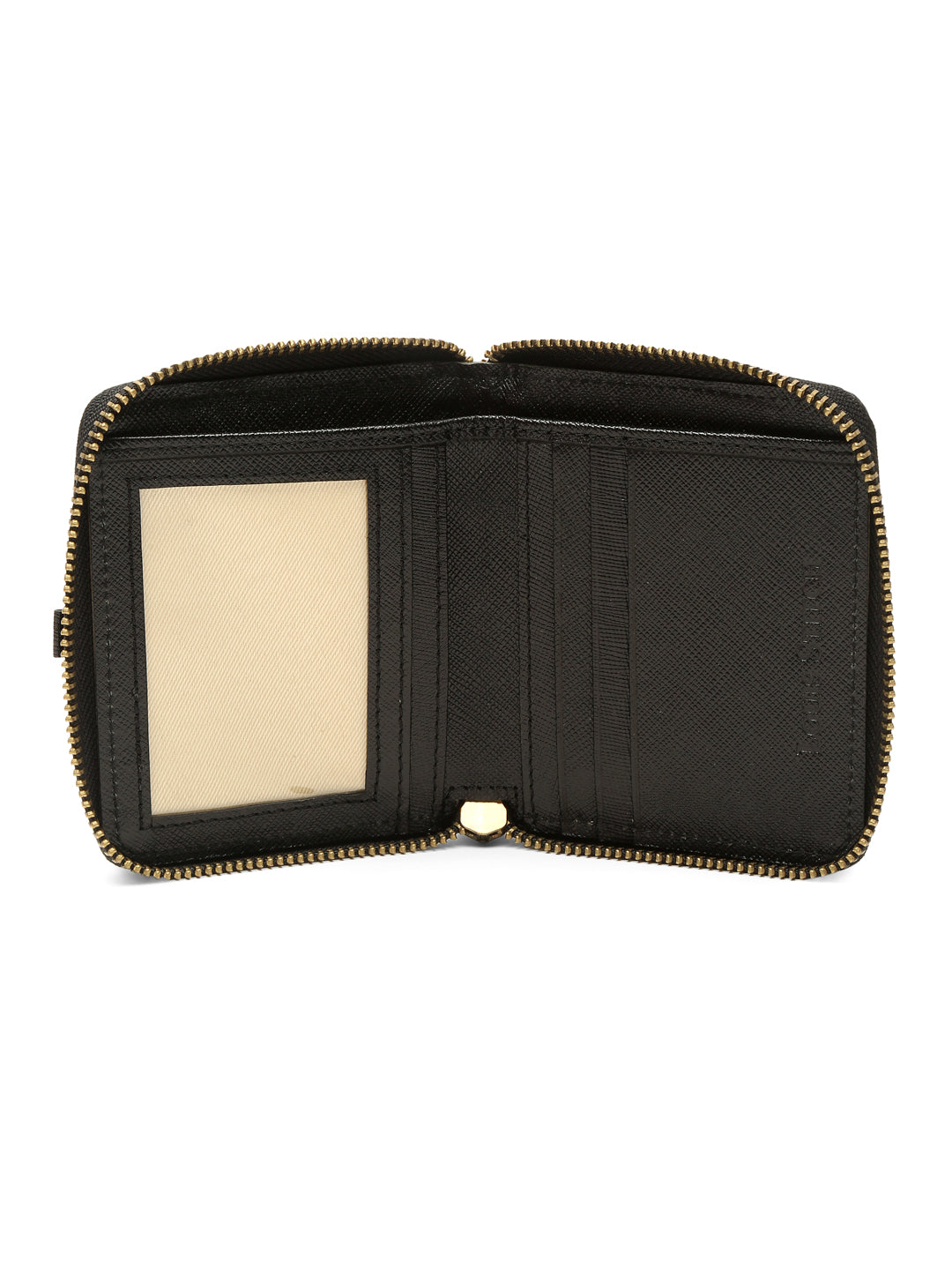 Jet Black Italian Zipper Saffiano Leather Wallet
