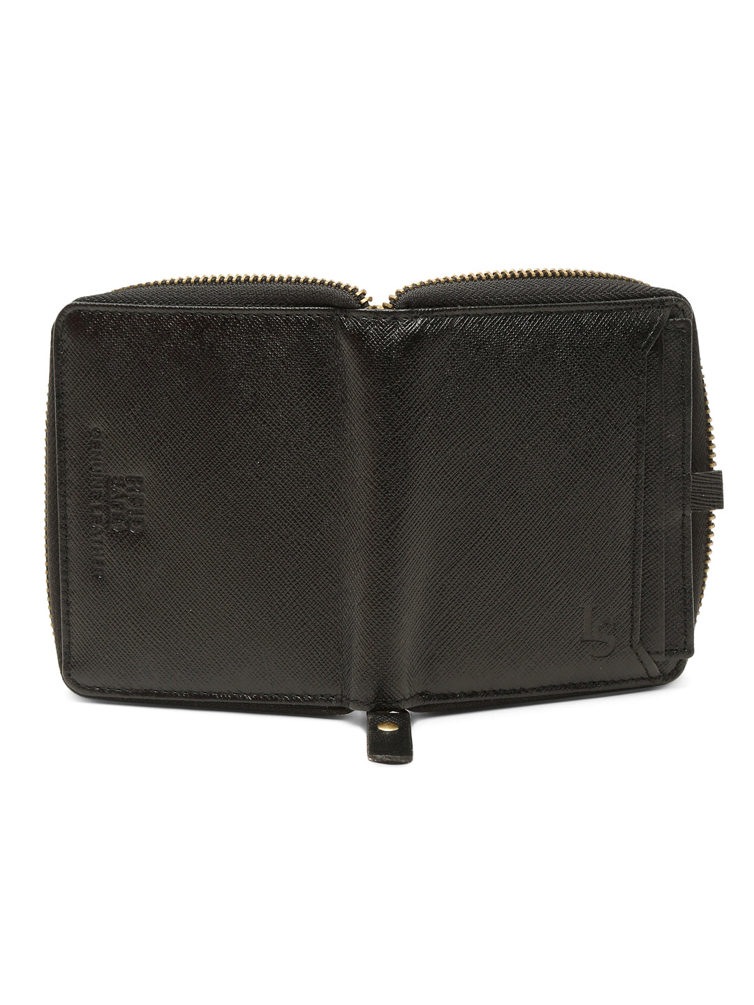 Jet Black Italian Zipper Saffiano Leather Wallet