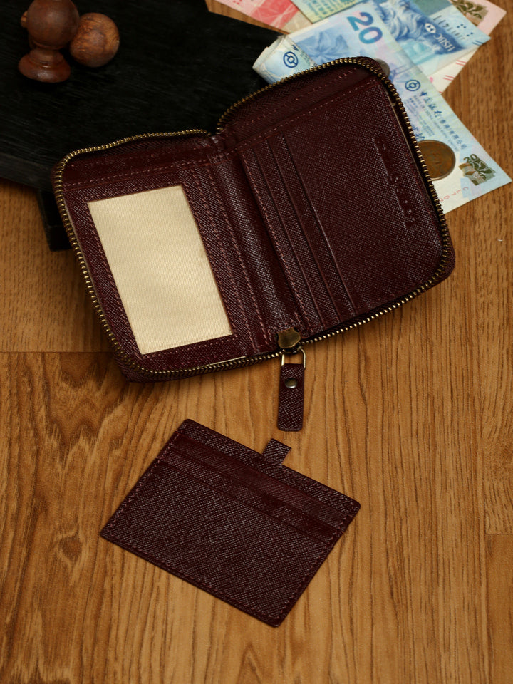  Rosewood Italian Zipper Saffiano Leather Wallet