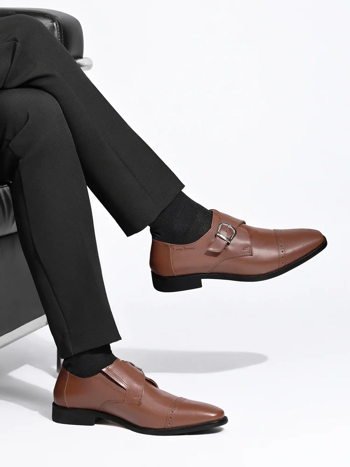 Tan Italian Leather Single Monk Strap Shoes