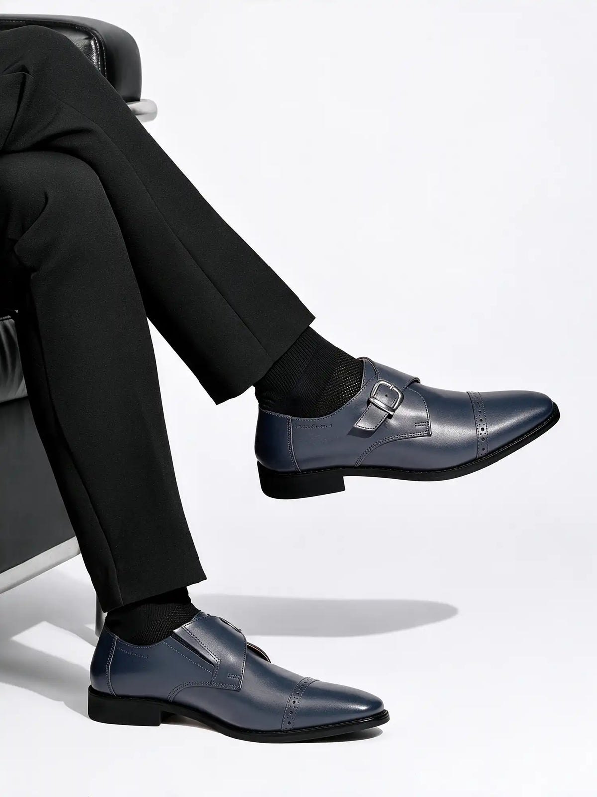 Prussian Blue Italian Leather Single Monk Strap Shoes