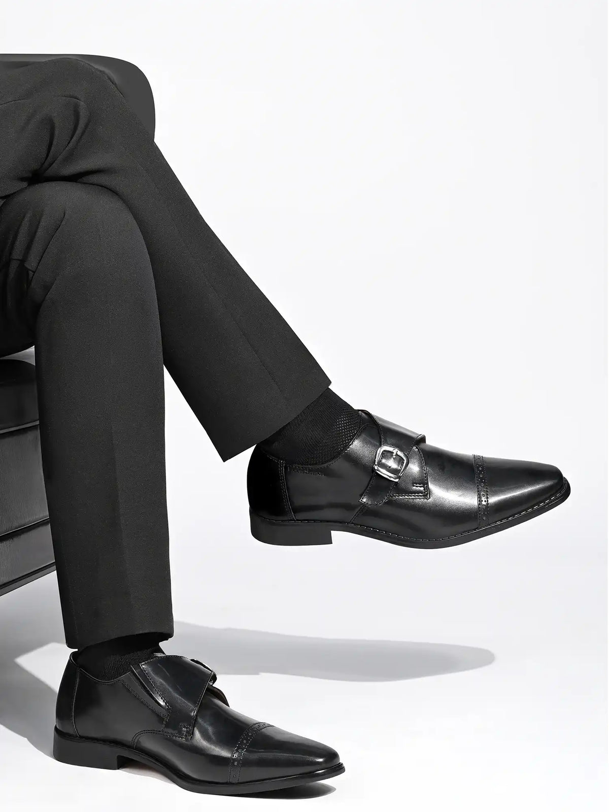 Jet Black Italian Leather Single Monk Strap Shoes