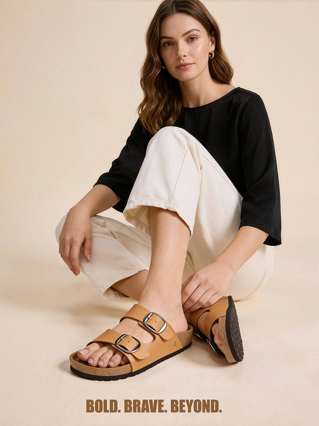 Women's Honeyed Saffron Double Strap Lightweight Open Toe Cork Sandal
