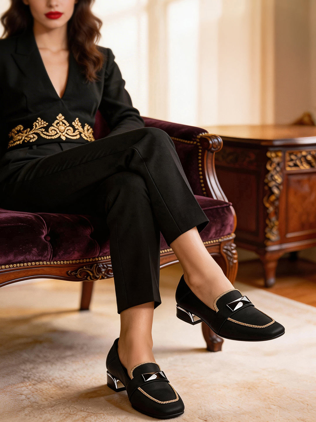 Women’s Black Elegant Wedge Heel Slip-On Moccasins