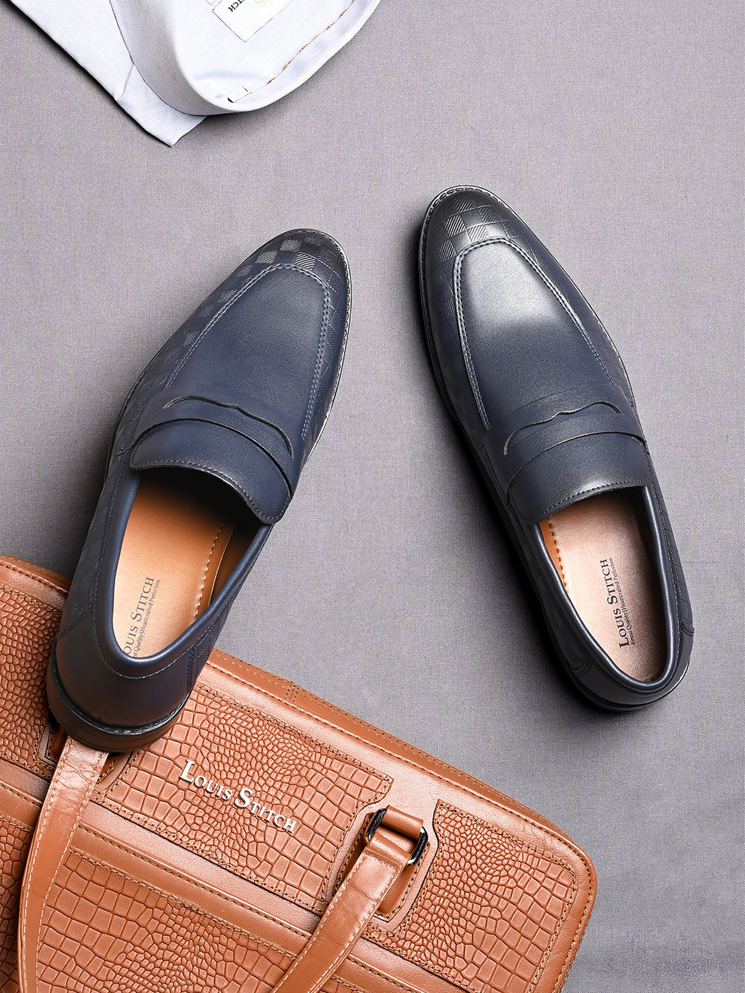 Federal Blue Handcrafted Embossed Moccasins Slipons