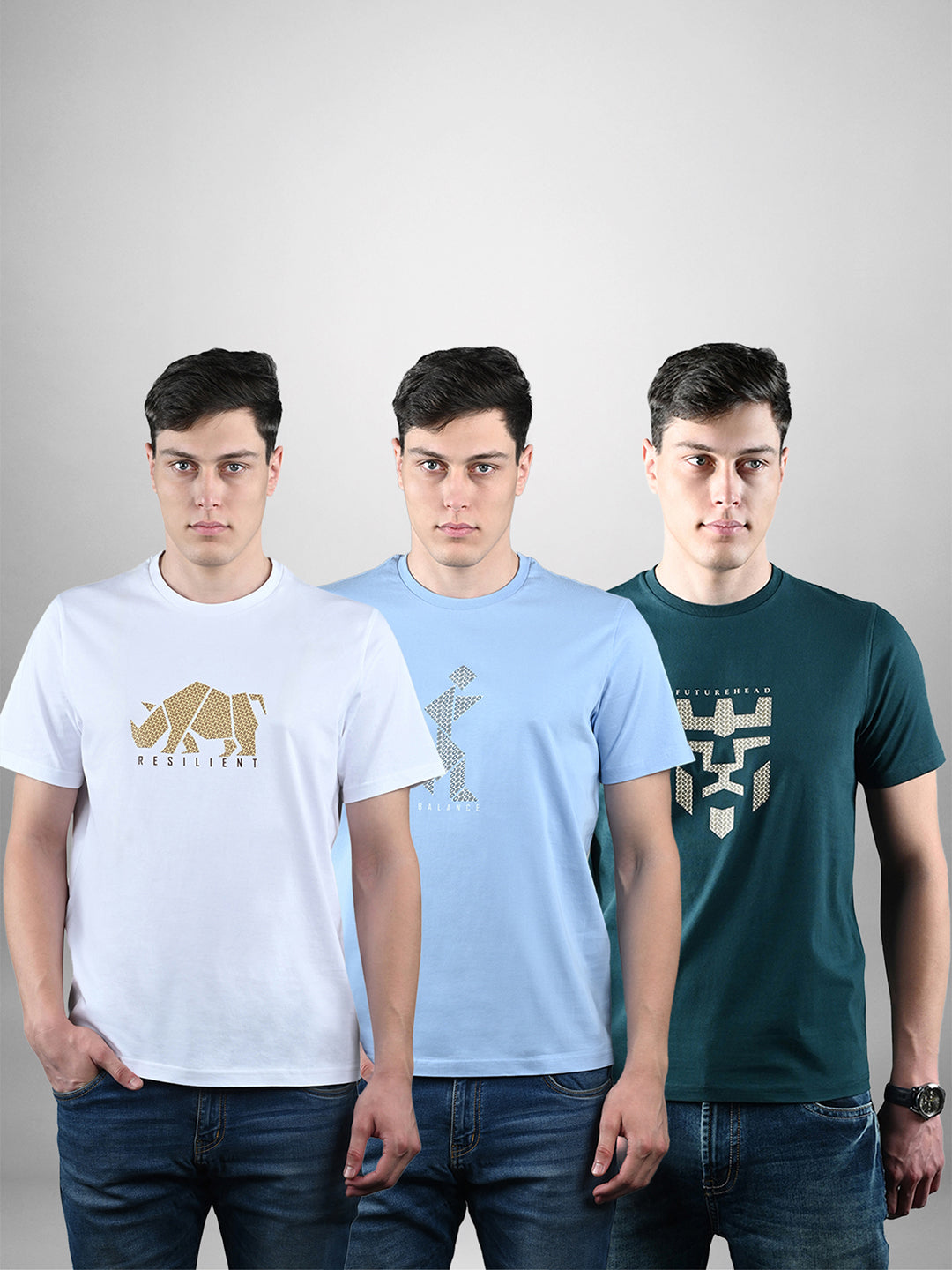 Men's Super Combed Cotton Regular Fit Pack of 3 Roundneck T-shirts
