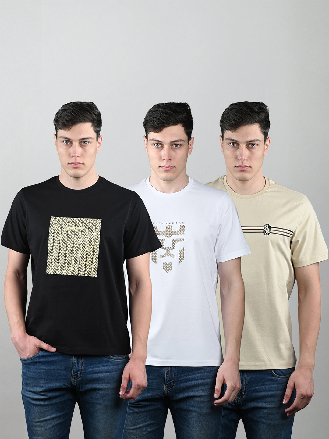 Men's Super Combed Cotton Regular Fit Pack of 3 Roundneck T-shirts