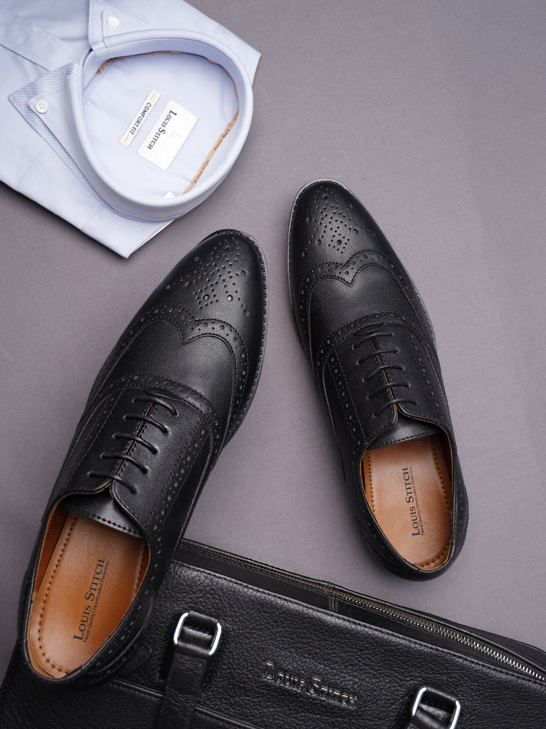 Jet Black Wingtip Brogue Style Comfortable Formal Lace Up Shoes