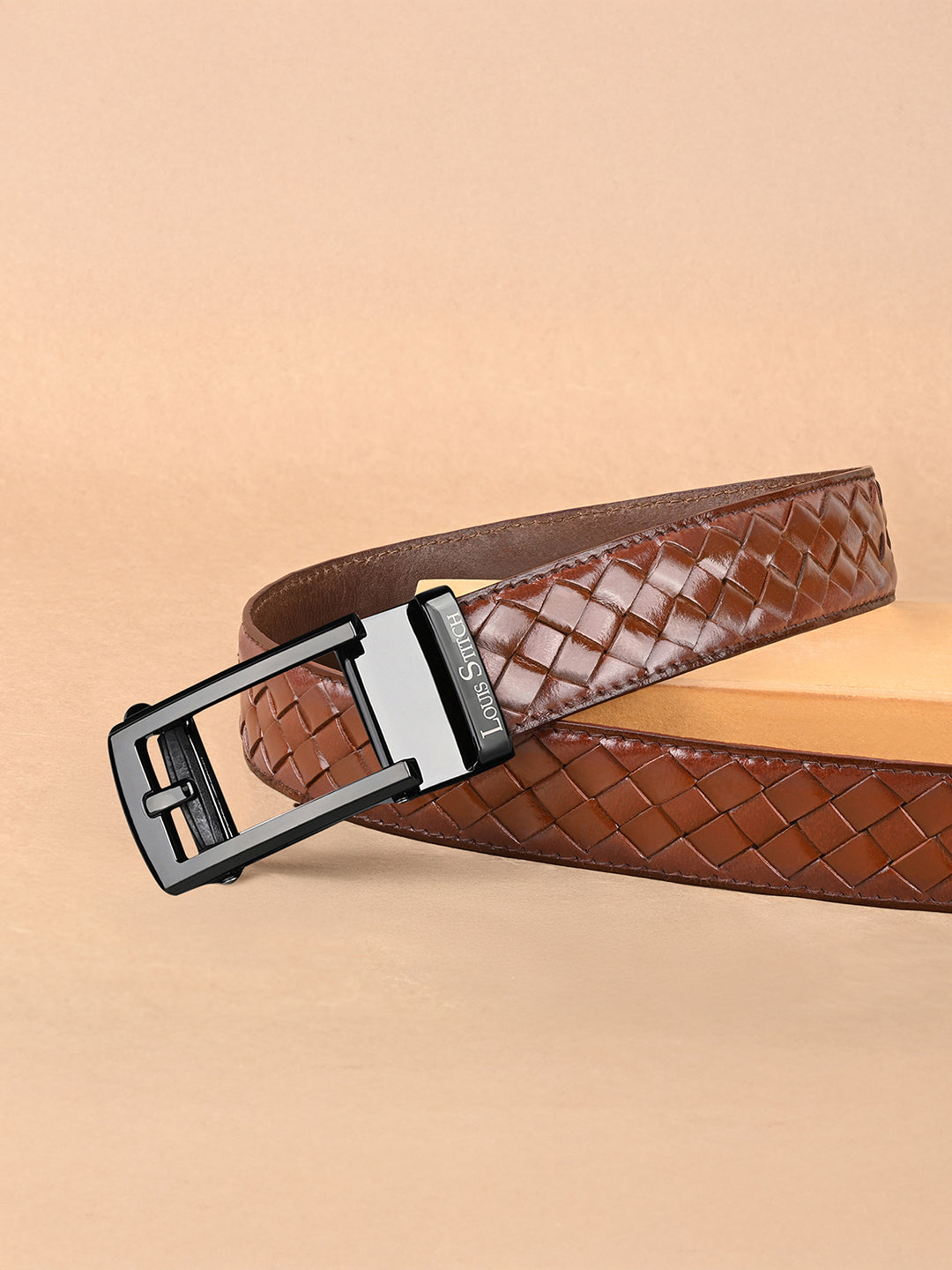 Premium VT Leather Men's Gunmetal Black Buckle Auto Lock Belt