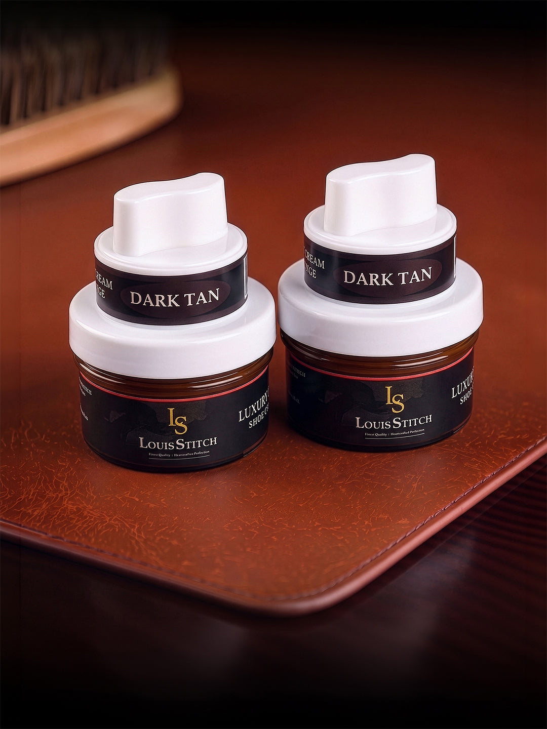 Dark Tan Leather Shoe Cream with Applicator - Best for Shoes and other leather articles (Pack of 2)