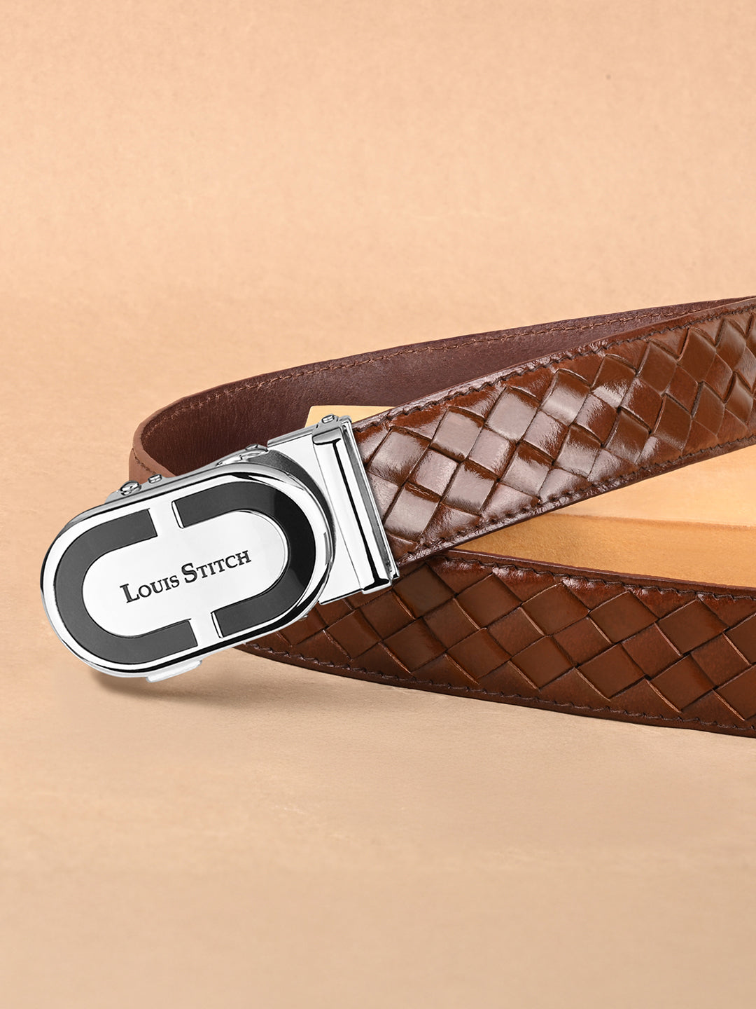 Premium VT Leather Men's Chrome Buckle Auto Lock Belt
