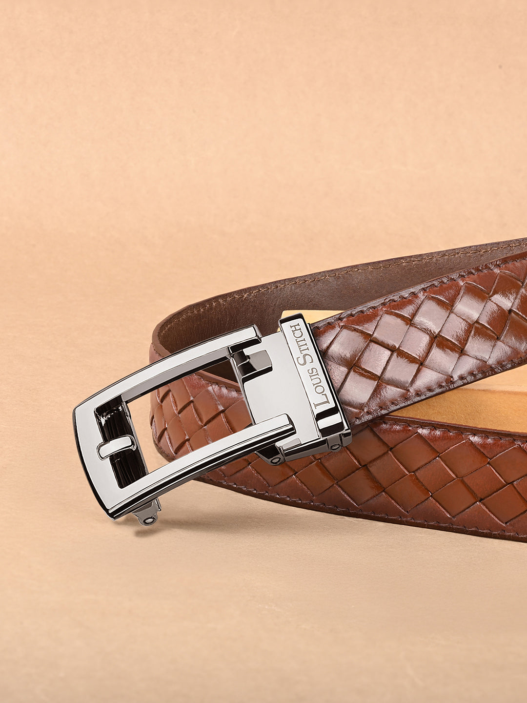 Premium VT Leather Men's Chrome Buckle Auto Lock Belt