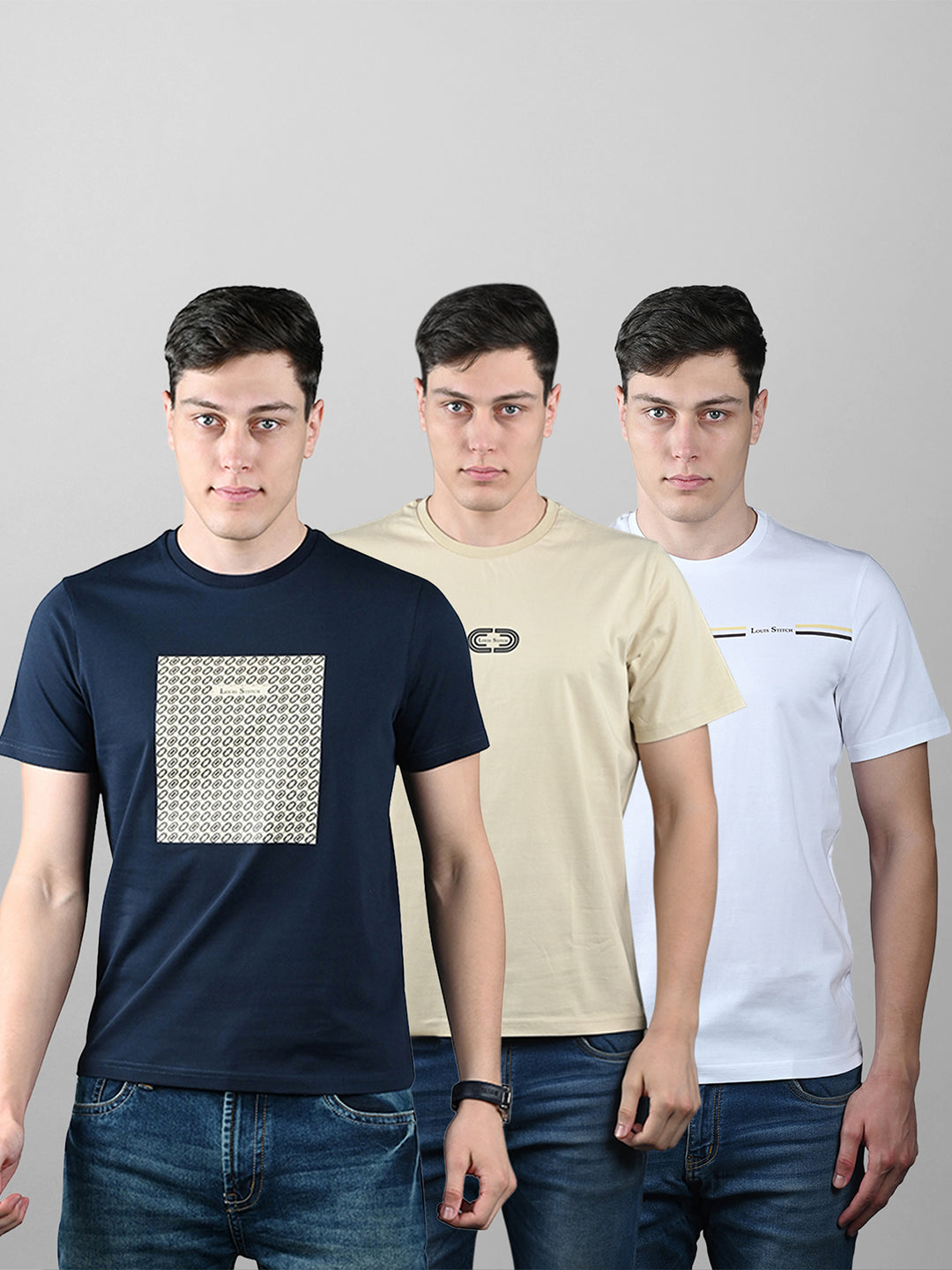 Men's Super Combed Cotton Regular Fit Pack of 3 Roundneck T-shirts