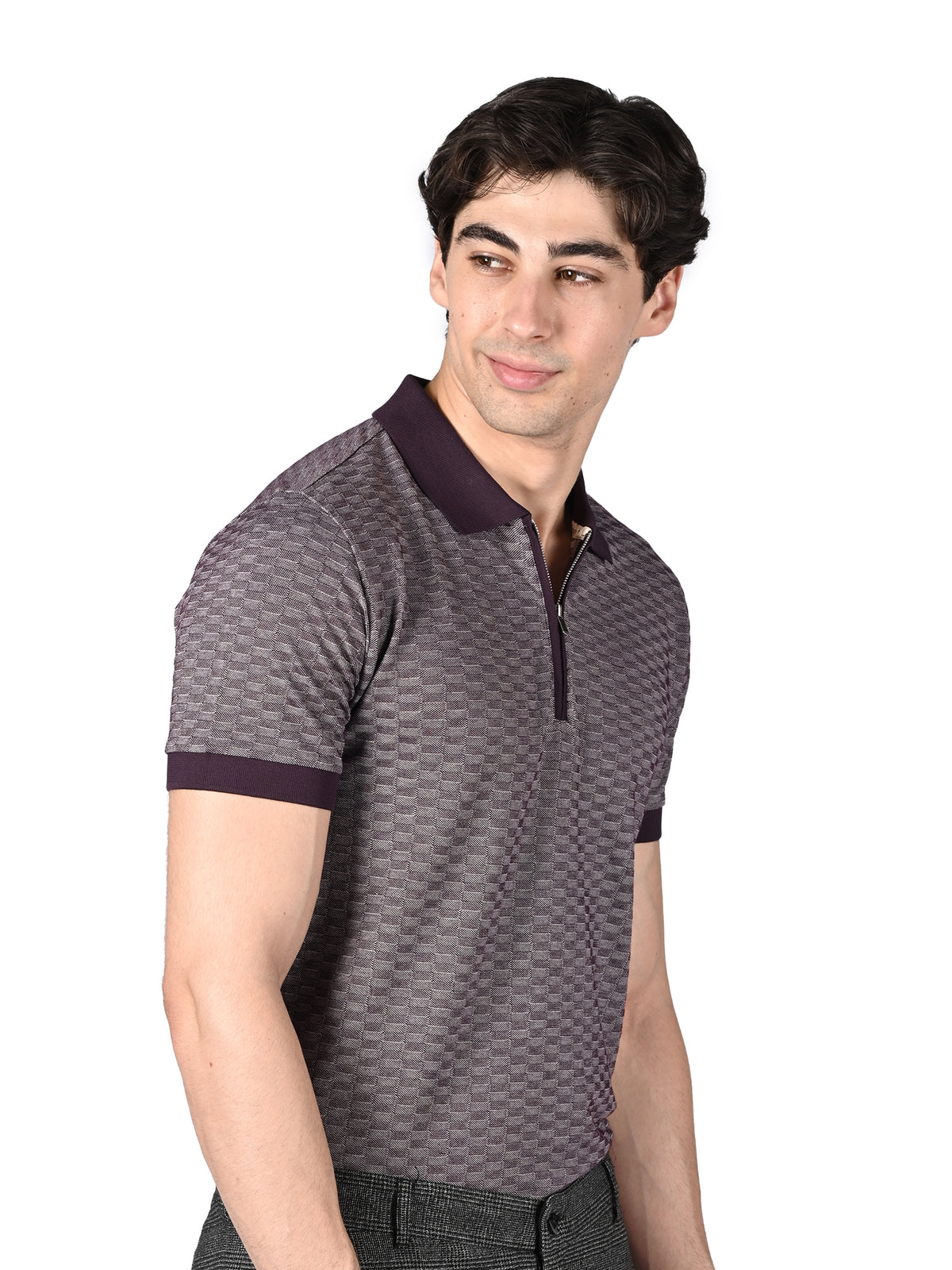 Signature Regular Fit Purple Zippered Polo T-shirt