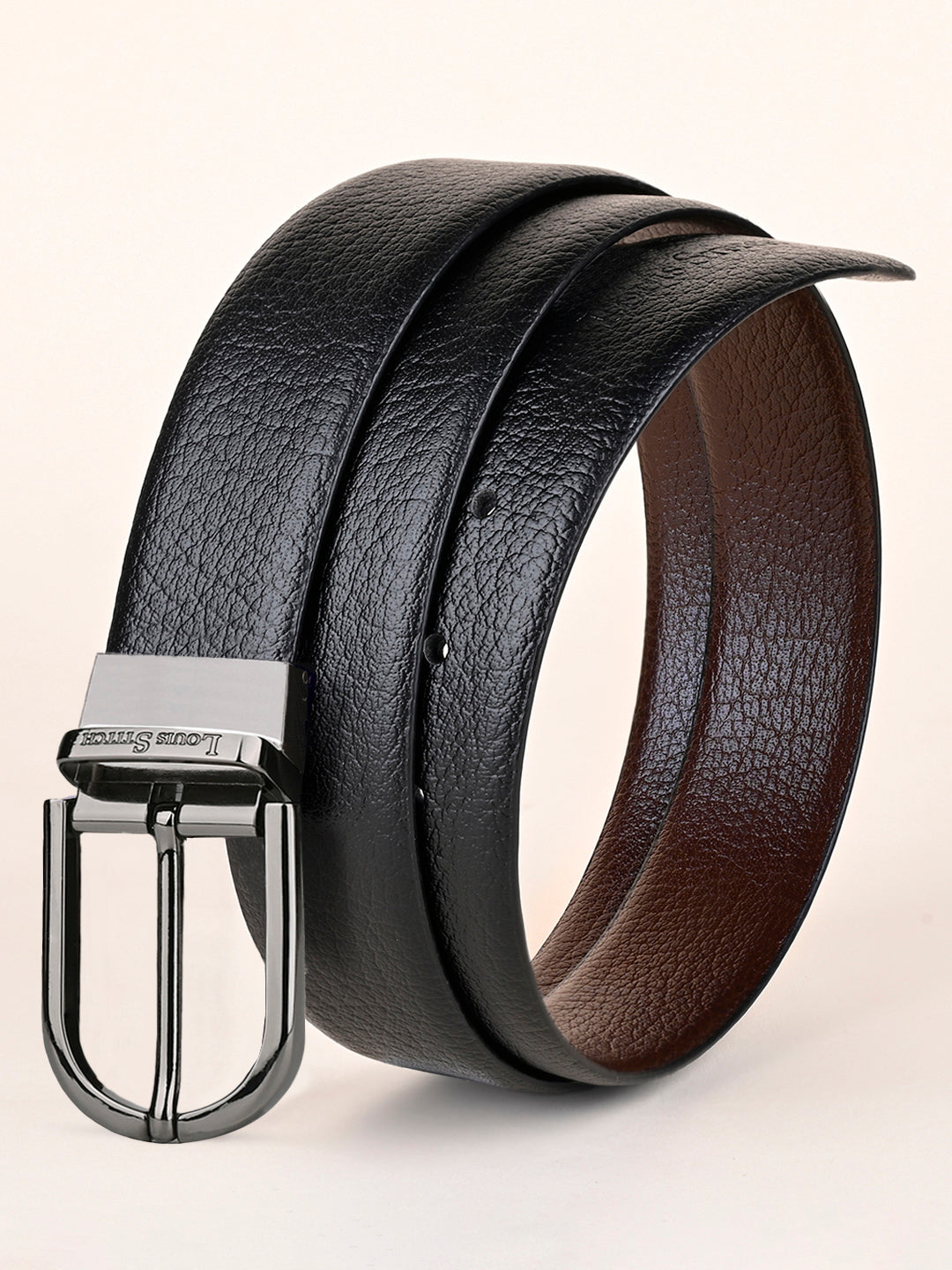 Men's Black & Brown Formal Italian Leather Reversible Belt For Men