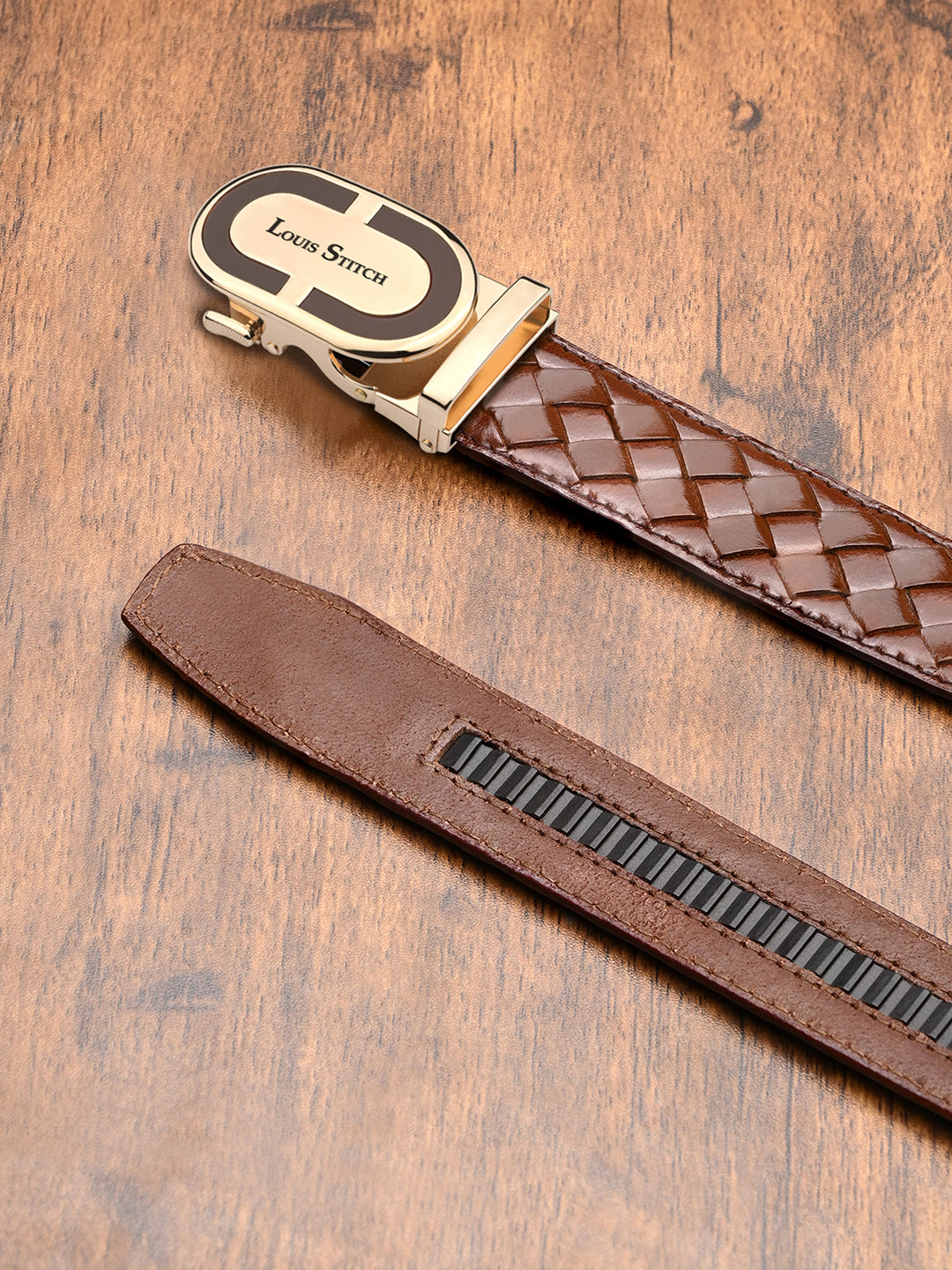 Premium VT Leather Men's Golden Buckle Auto Lock Belt