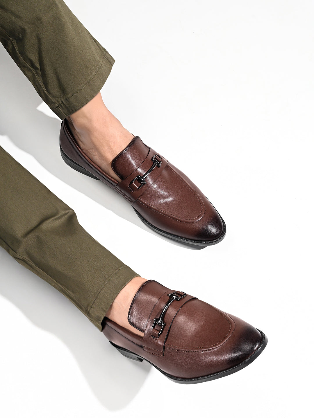 Russet Tan Shoes Slipon Style Comfortable Moccasins with Buckle