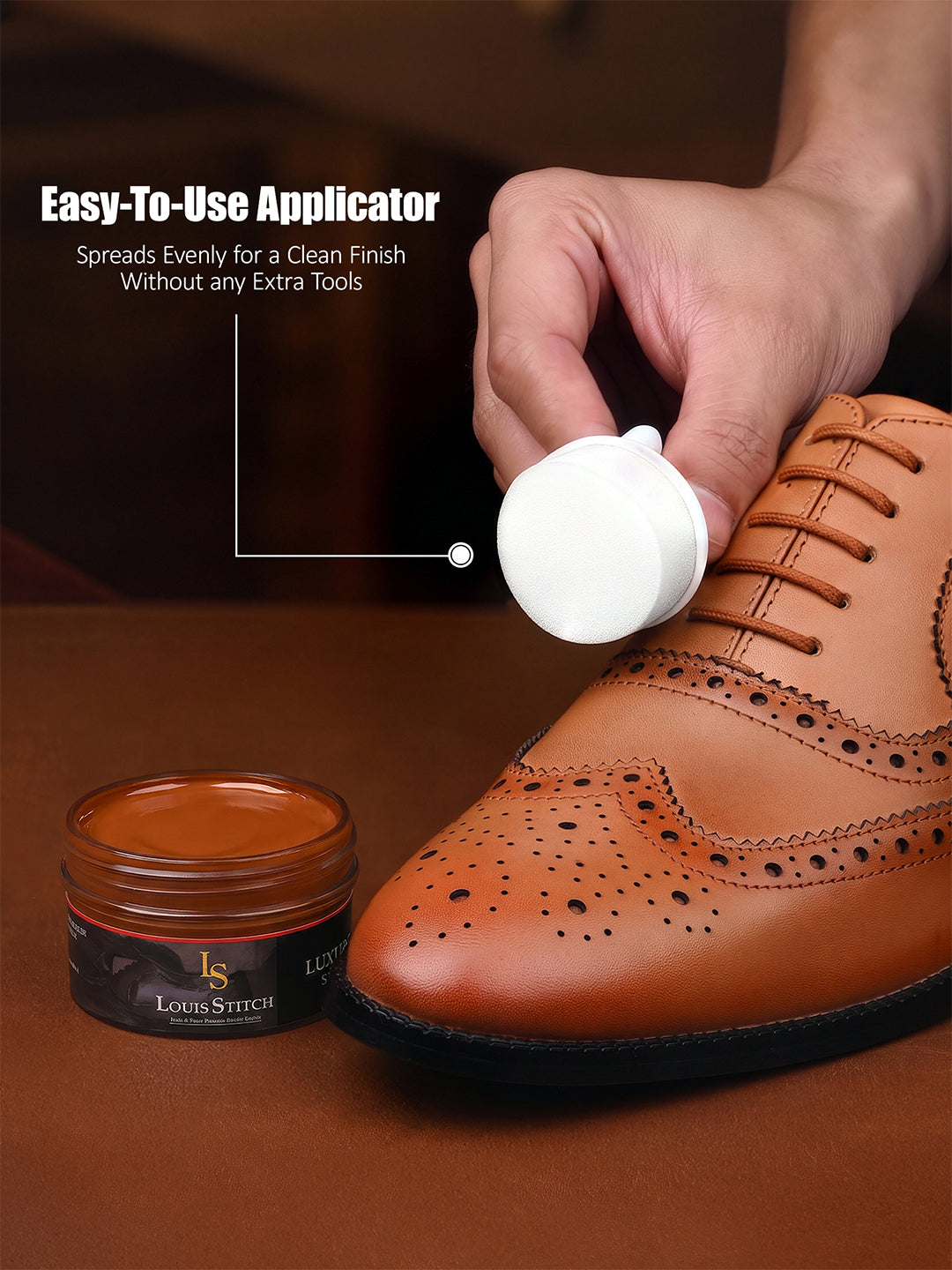 Dark Tan Leather Shoe Cream with Applicator - Best for Shoes and other leather articles (Pack of 2)